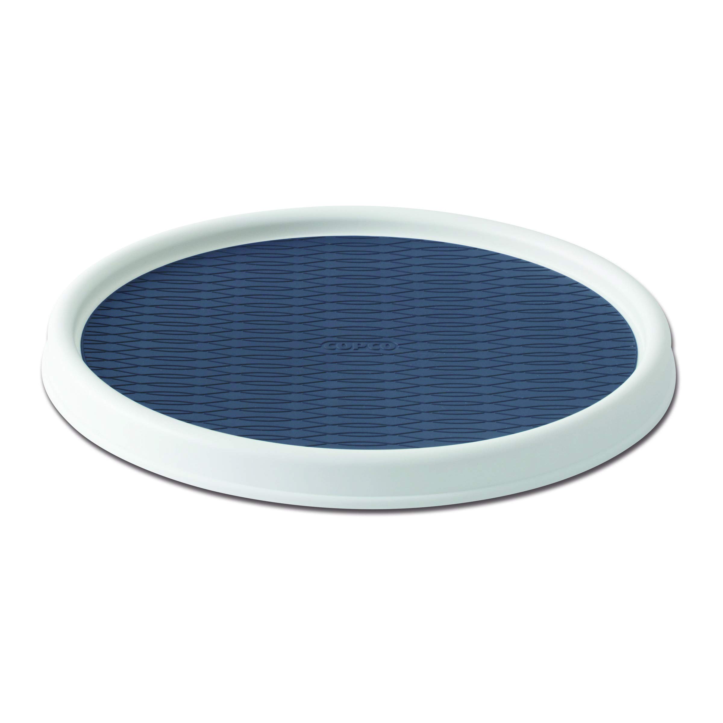 Copco Basics 12-Inch Non-Skid Pantry Cabinet Lazy Susan Turntable - White & Steel Blue Organizer for Spices, Condiments & Kitchen Storage | Perfect for Pantry, Cabinet & Countertop Organization
