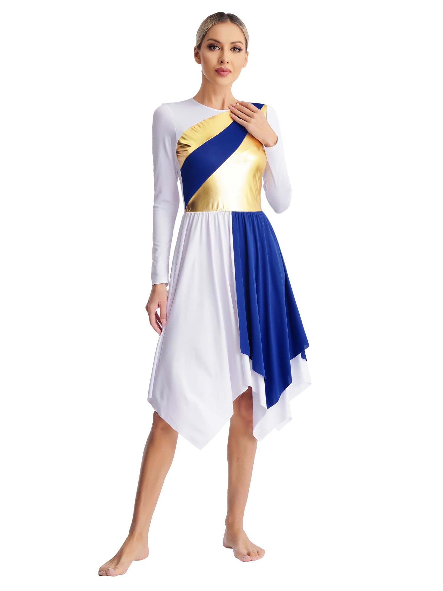 JEYPINMI Women's Worship Dance Dress - Color Block Liturgical Tunic for Praise, Celebration & Lyrical Performance | Church Service, Choir Outfit, Religious Events Costume