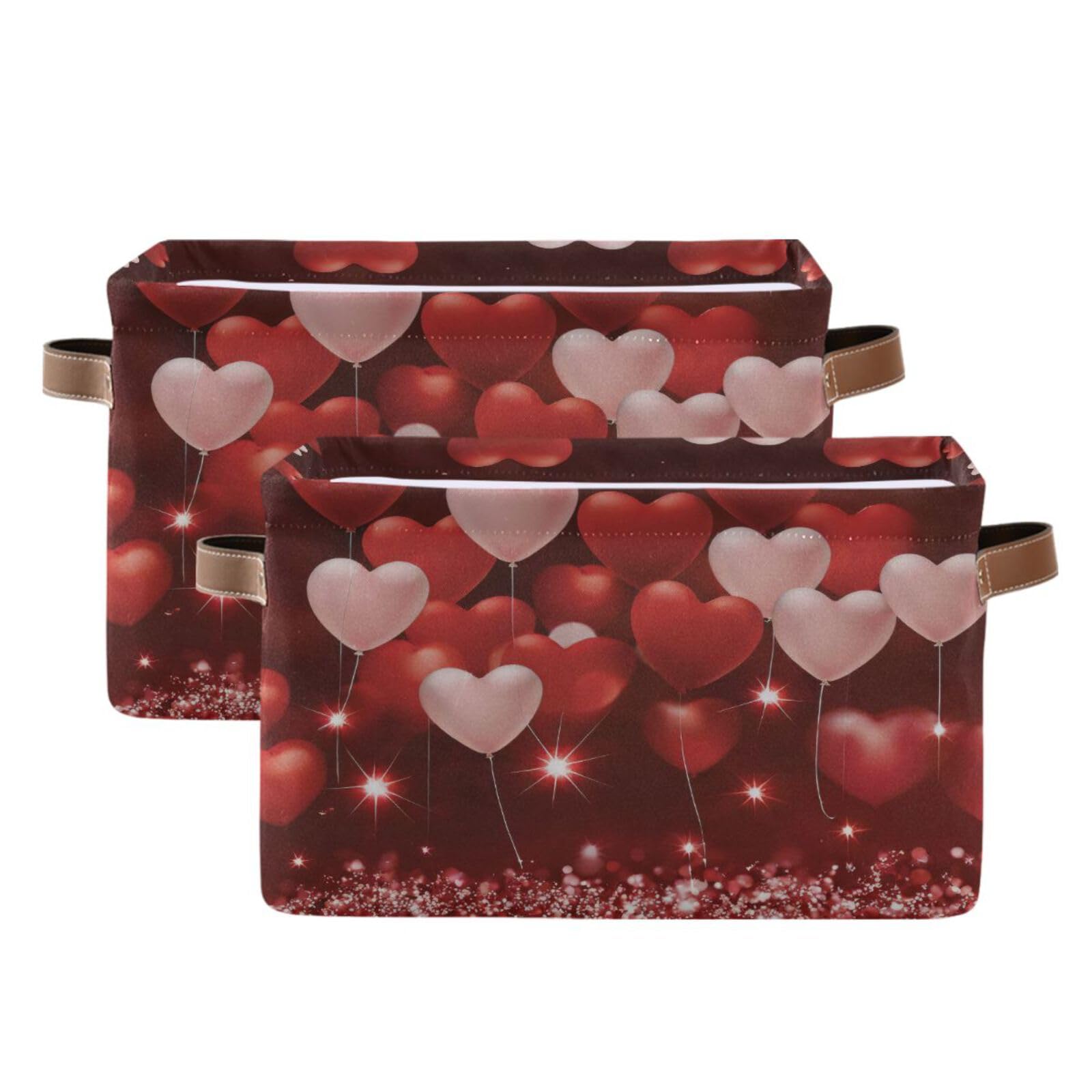 2-Pack Valentine's Day Heart Balloon Fabric Storage Bins with Handles - Closet Organizer Baskets for Clothes, Toys & Home Decor - Perfect for Bedroom, Nursery & Gift Giving