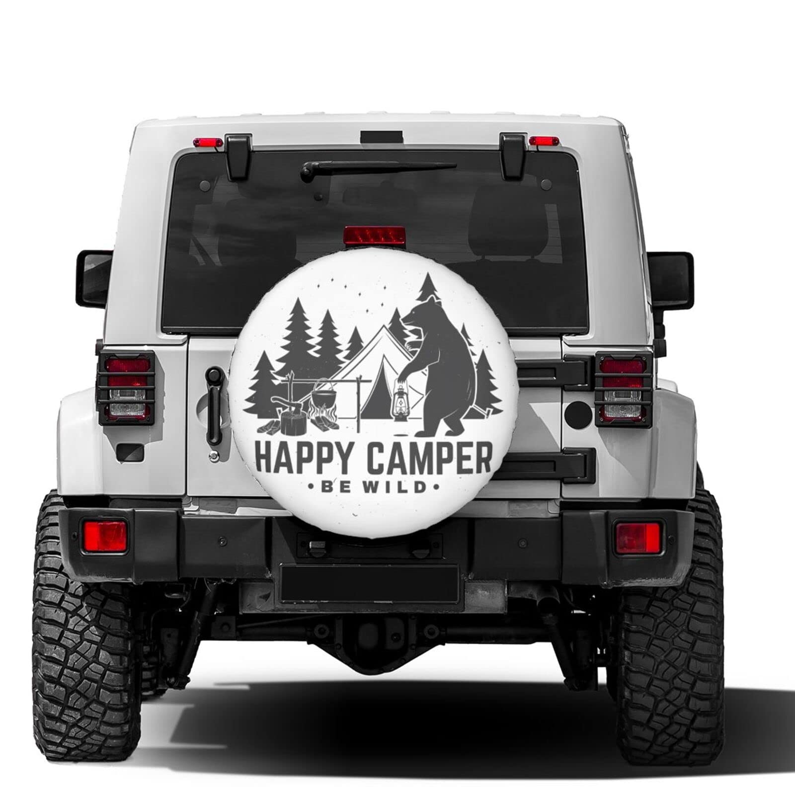 Happy Camper Bear Spare Tire Cover - Dust-Proof 14 Inch Wheel Protector for Trailers, RVs, SUVs & Vehicles | Outdoor Adventure Accessory