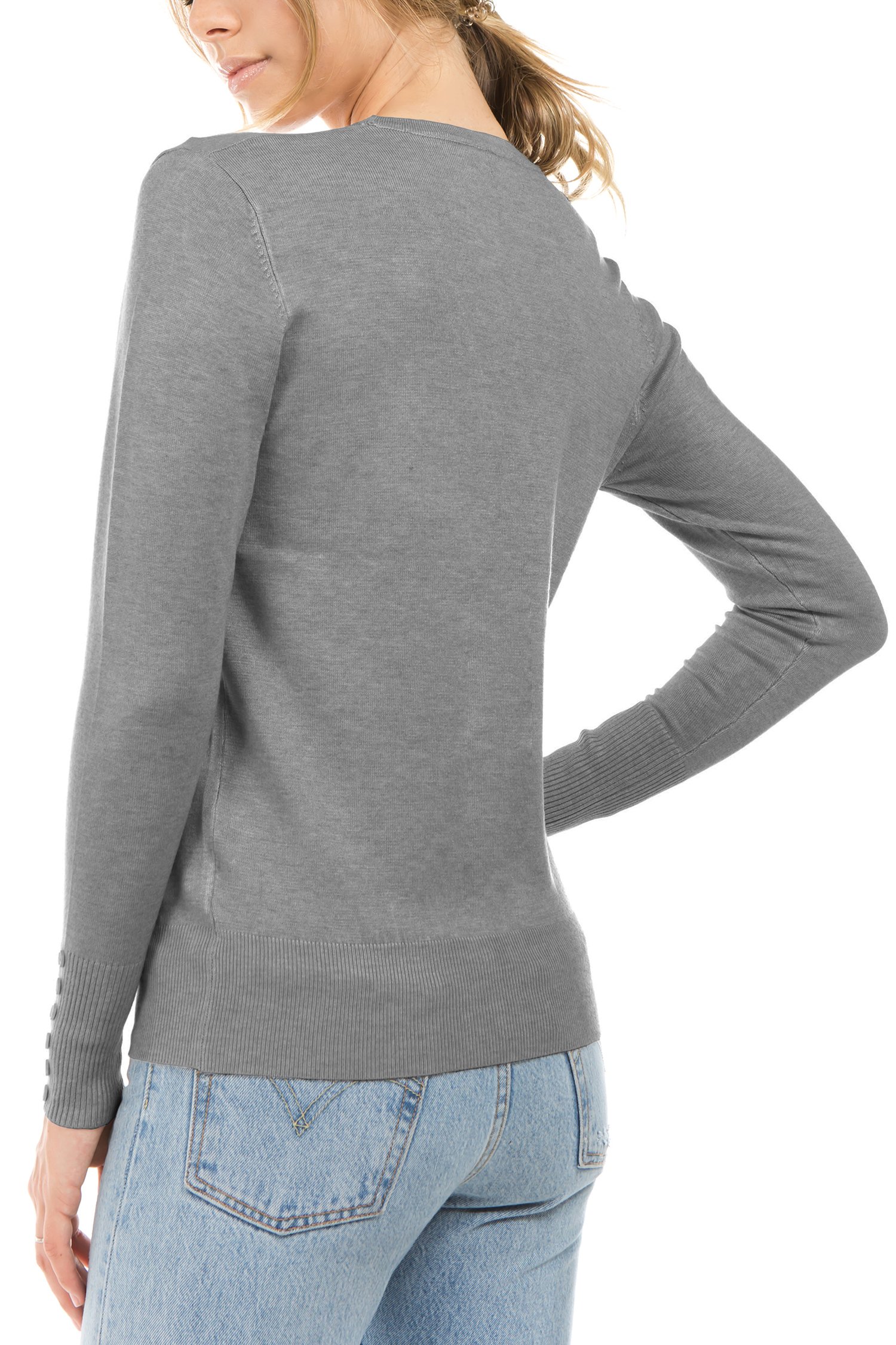 Women's Classic Long Sleeve Cardigan with Decorative Buttons - Soft Knit Sweater for Office, Casual Wear & Fall Layering