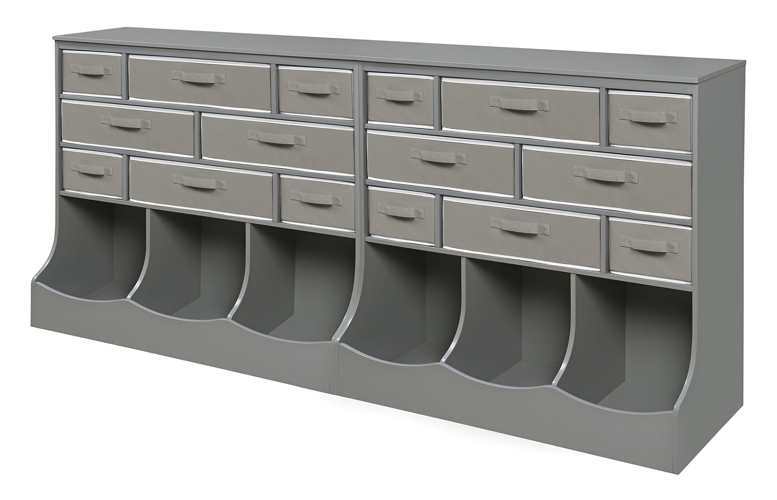 Badger Basket 8-Cubby Kids Toy Storage Organizer with Reversible Fabric Bins - Gray Toy Box for Playroom, Nursery & Bedroom Organization