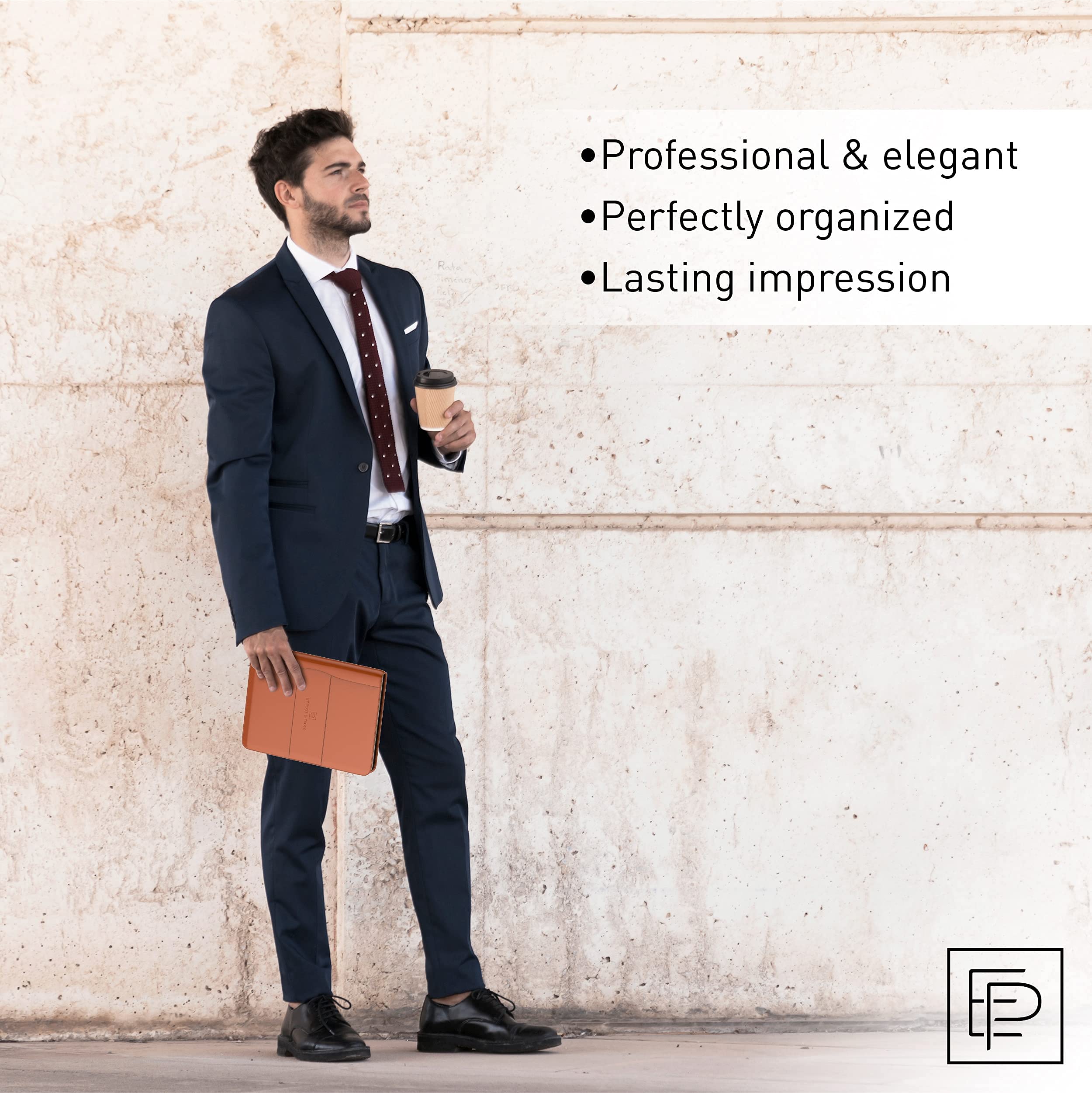 Premium Italian Full Grain Leather Portfolio Binder - Handmade Executive Padfolio for Men & Women | Letter Size Notepad Holder (Tan) | Perfect for Business Meetings, Office Work & Professional Presentations