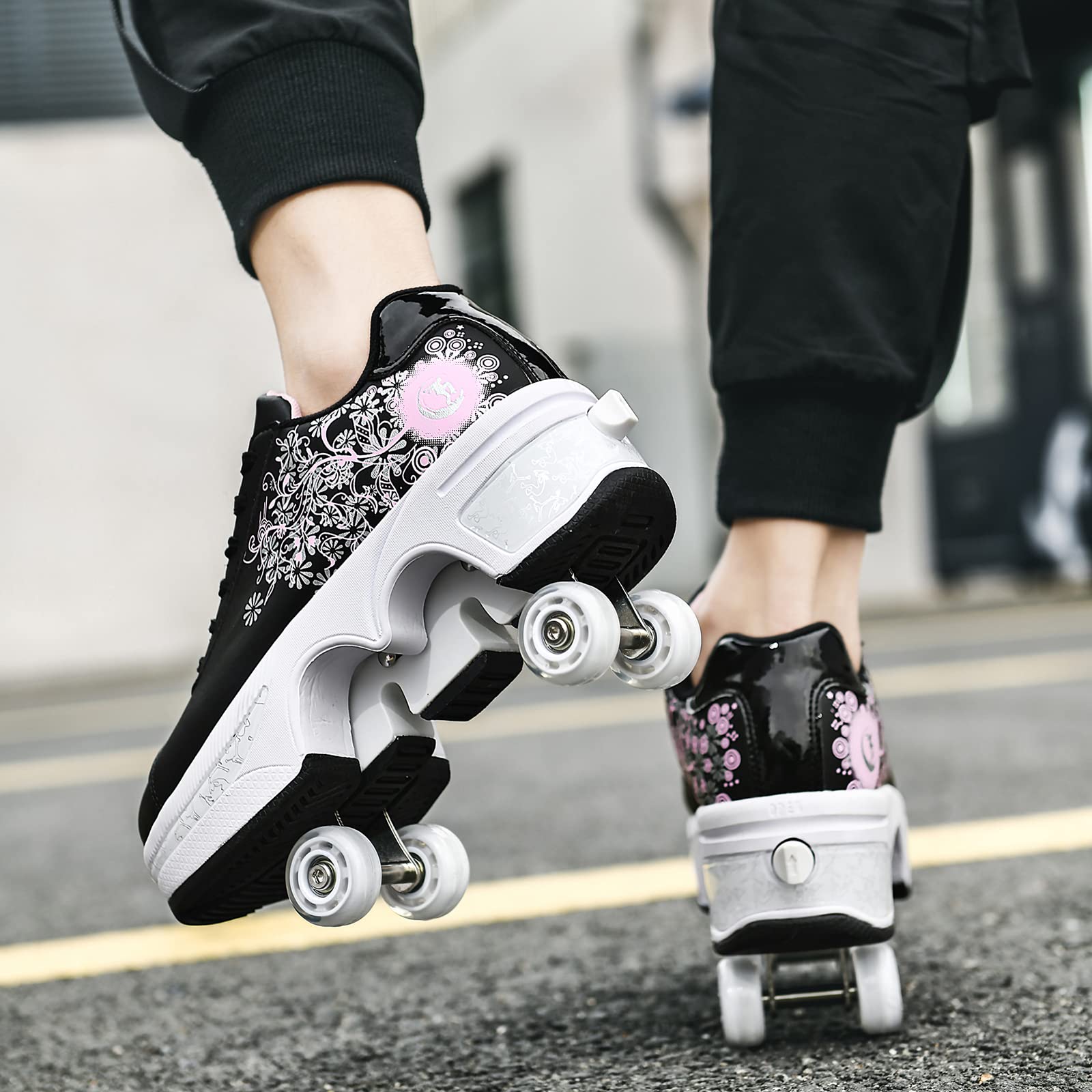 Women's & Kids' Convertible Roller Skate Shoes - 4-Wheel Roller Skates Sneakers for Outdoor Skating, Lightweight & Comfortable for Girls & Boys | Perfect for Parks, Rinks & Outdoor Fun