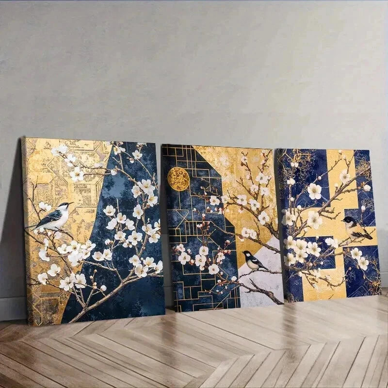 3-Piece Plum Blossom Wall Art Set - Framed Canvas Prints 50x70cm | High Quality Australian Made Home Decor | Perfect for Living Room, Bedroom & Office Decor
