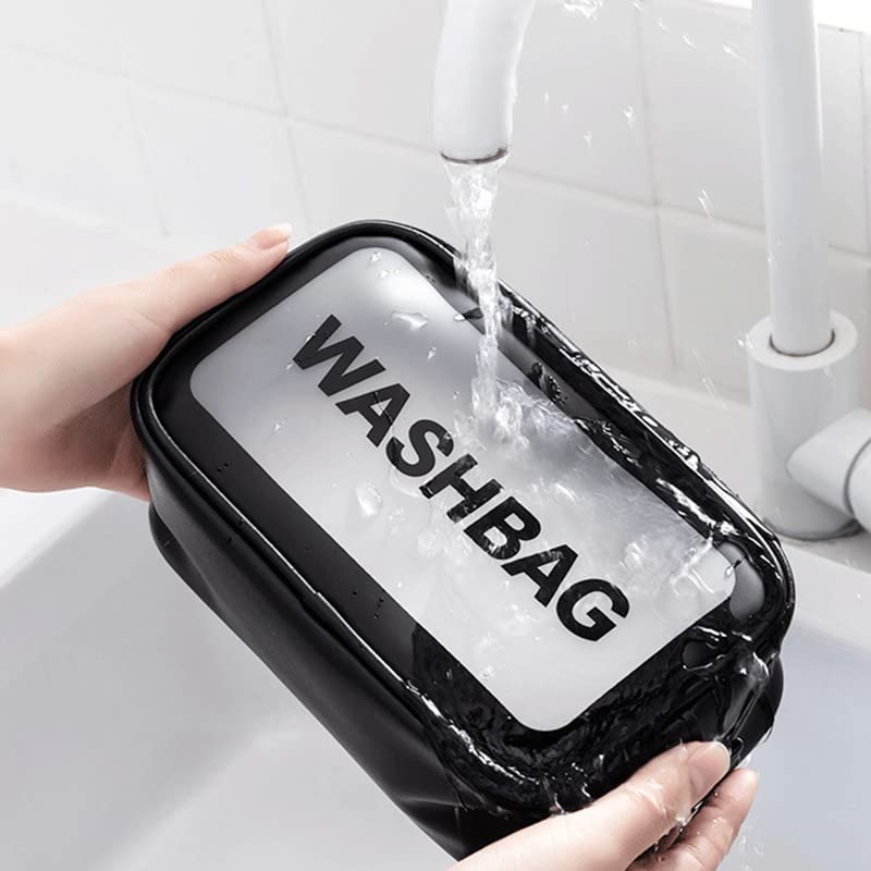 Waterproof PVC Clear Toiletry Bag - Travel Cosmetic Makeup Organizer with Zipper for Women & Men (Black Small) - Perfect for Airplane Carry-on, Gym, Beach & Daily Essentials Storage