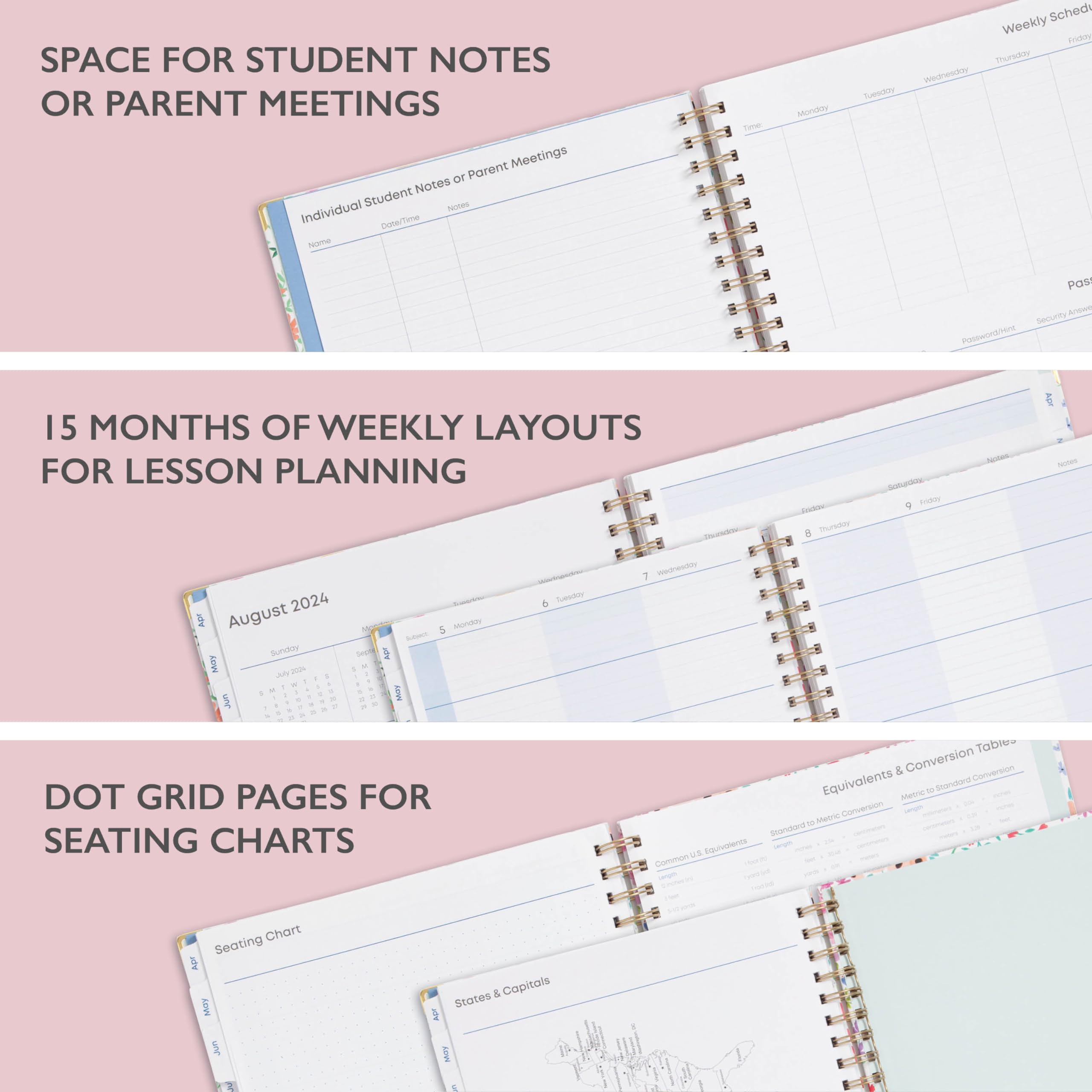 Blue Sky 2024-2025 Academic Year Teacher Planner - Weekly & Monthly Lesson Organizer, 8.5