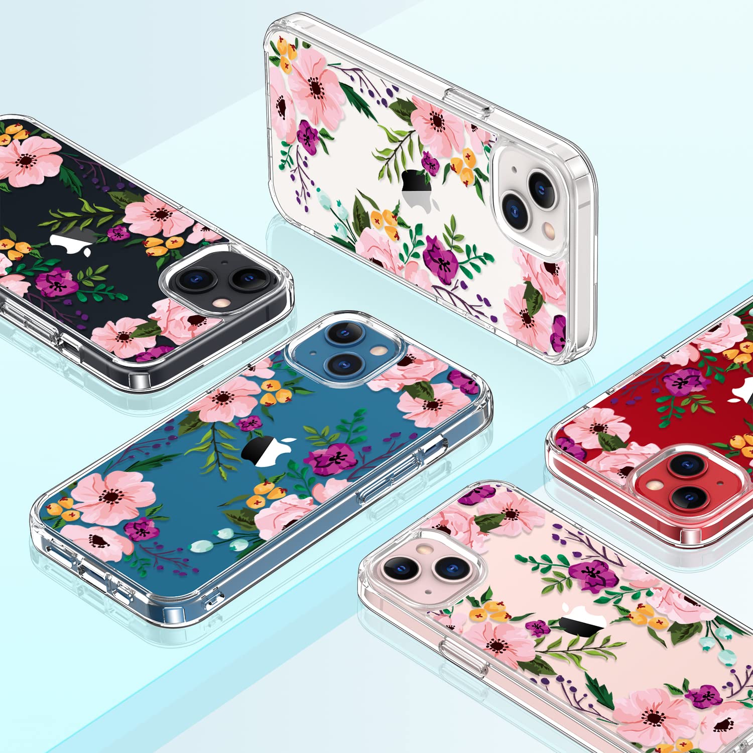 GiiKa Clear Shockproof iPhone 13 Mini Case with Screen Protector - 5.4 Inch Full Body Protection, Floral Design TPU Bumper Hard Cover for Women & Girls - Perfect for Everyday Use, Work, and Travel