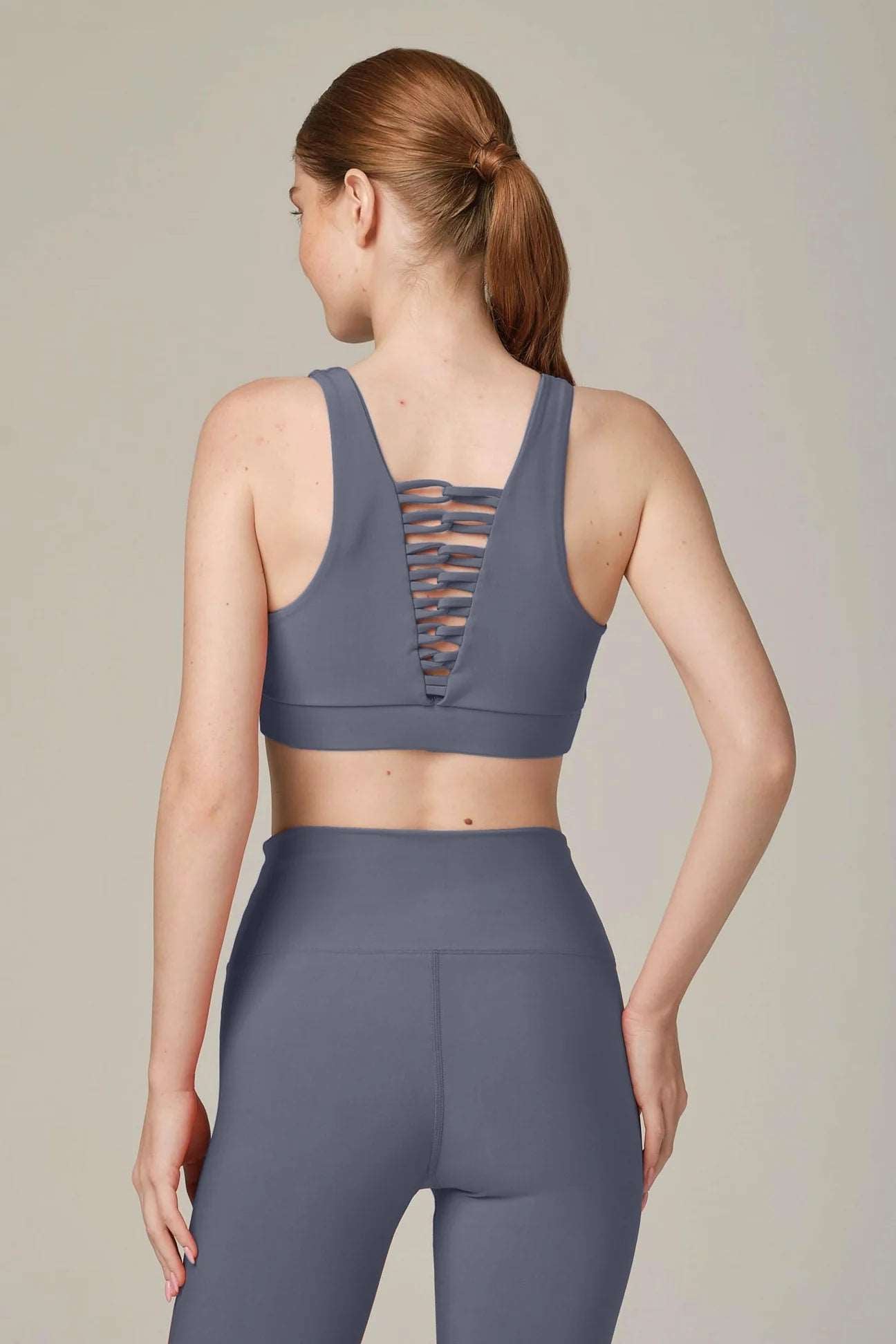 925 Sterling Silver Fit Women's Perfect View Max Support Sports Bra - Steel Blue & Blu S - High Impact Workout, Running, Yoga & Gym Activewear
