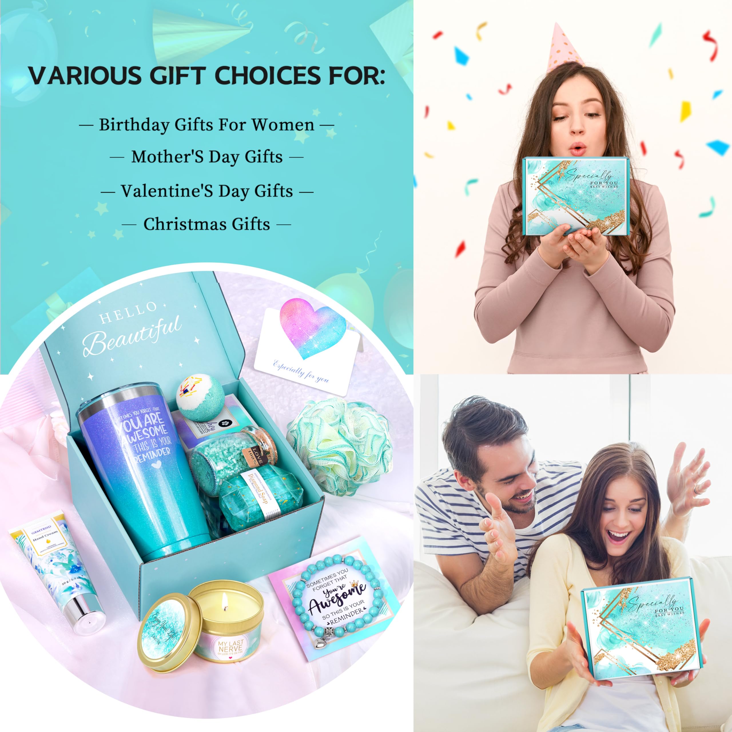 Relaxing Spa Gift Basket for Women - Birthday, Christmas, Valentine's Day & Mother's Day Gifts for Her, Mom, Wife, Girlfriend, Sister & Friends | Self Care & Pampering Gifts for Women | Perfect for Home Spa Nights, Stress Relief & Special Occasions