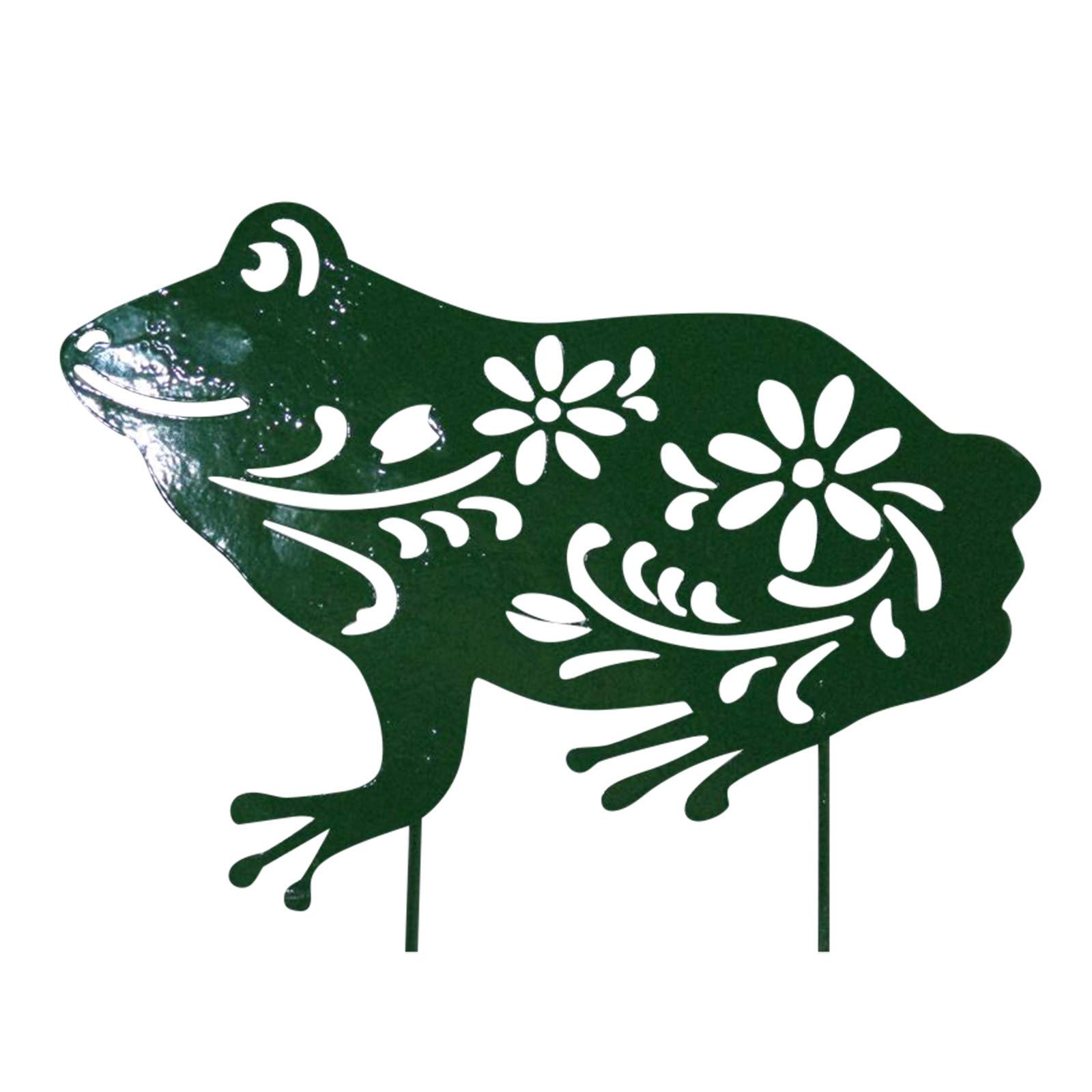 ihtha Garden Wrought Iron Frog Decorations - Hollow Metal Frog Statues for Outdoor Patio, Lawn & Garden Decor - Green Frog Sculpture for Yard, Pond & Flower Bed Accents