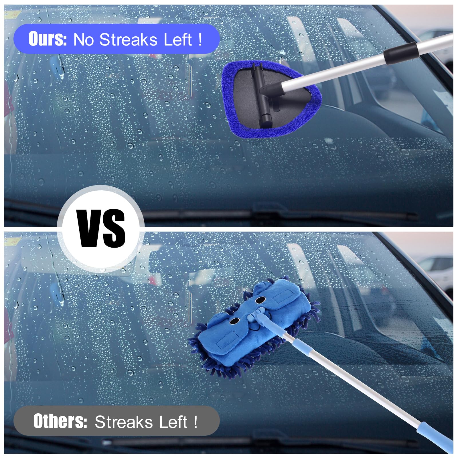 Premium Windshield Cleaner for Cars - Extendable Handle with 3 Washable Microfiber Pads | Effective Car Window Cleaning Tool for Streak-Free Shine | Perfect for Home, Office & Road Trip Use