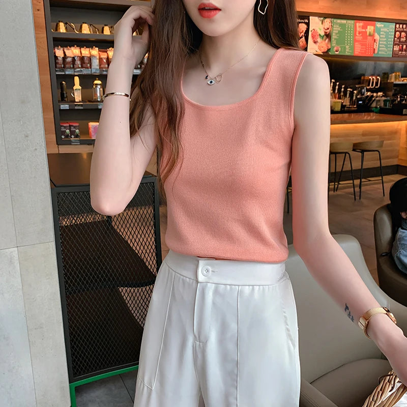 Women's Basic Knitted Vest - O-Neck Sleeveless Tank Top Casual Summer Crop Top (Black, White, Green) | Perfect for Layering, Beach Outfits & Summer Fashion