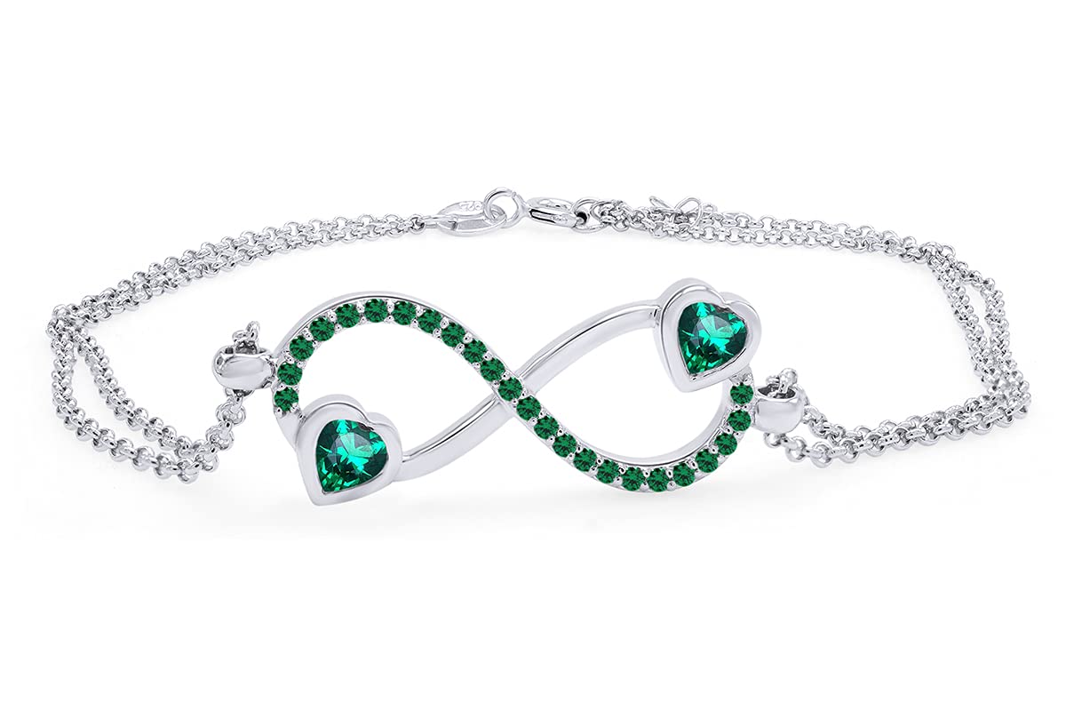14k White Gold Over Sterling Silver AFFY Simulated Gemstone Infinity Heart Chain Bracelet - Perfect for Valentine's Day Gifts, Anniversary Presents & Romantic Occasions