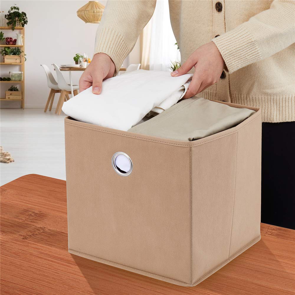 Brown Collapsible Fabric Storage Cubes 11x11x11 Inch - Foldable Decorative Bins for Closet, Shelves & Drawer Organizers | Perfect for Home, Office & Kids Room Organization