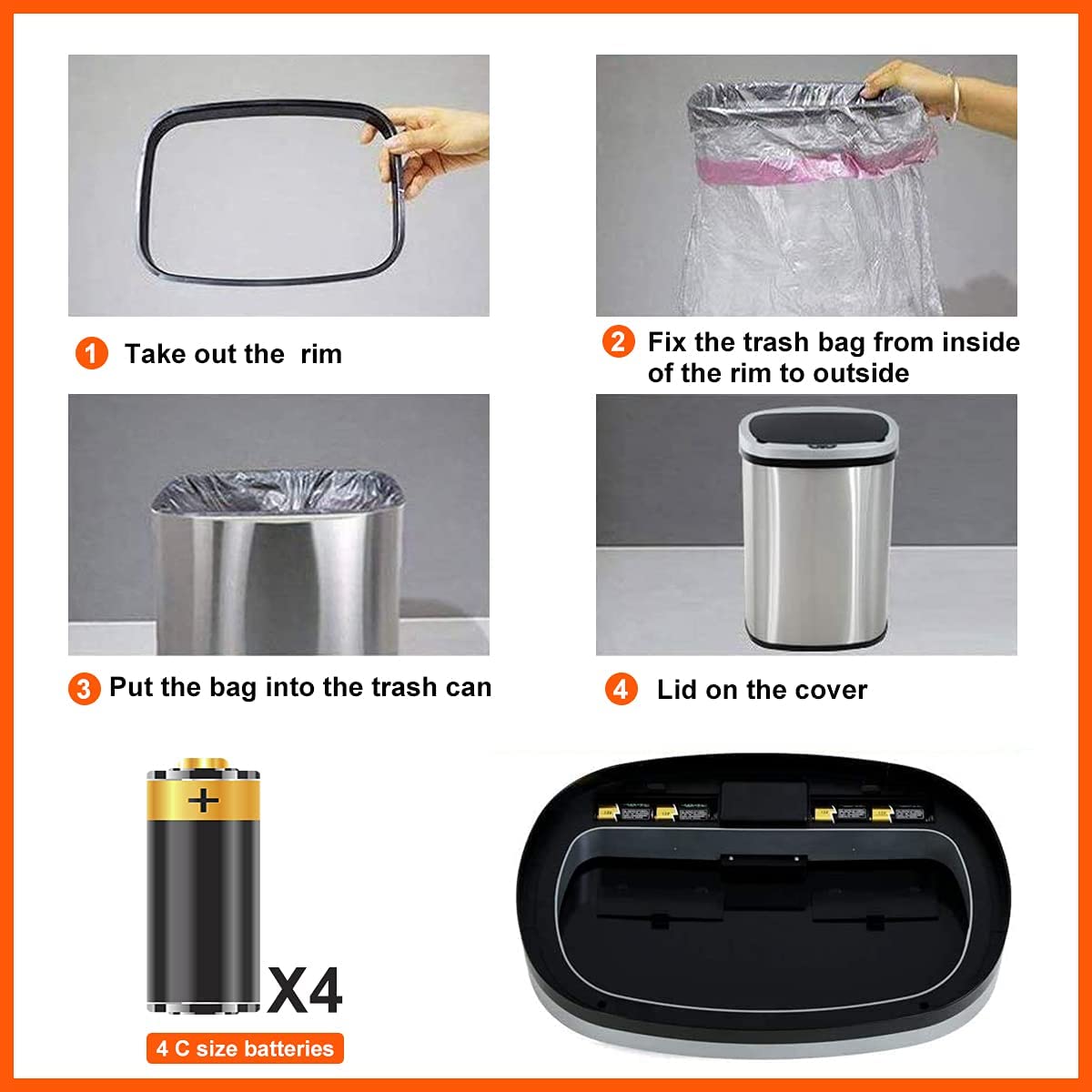 **13 Gallon Automatic Touchless Trash Can with Lid - Slim Stainless Steel Sensor Waste Bin for Kitchen, Home, Office (50L, Silver) | Hands-Free, Hygienic & Space-Saving for Living Room, Bedroom & More**