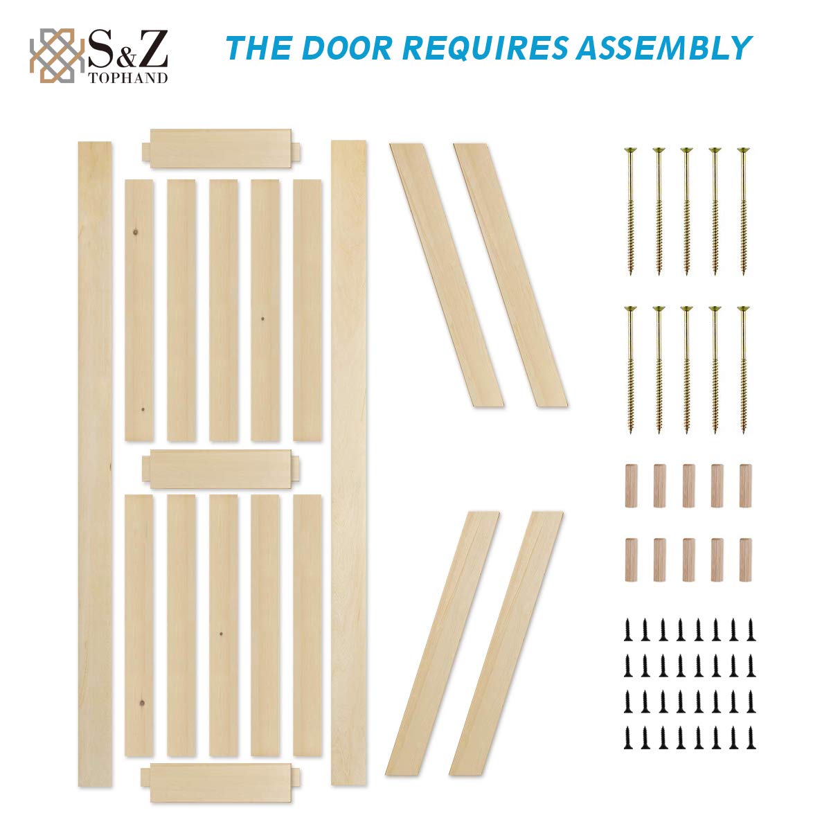 28x84 Inch Unfinished British Brace Knotty Barn Door with 10FT Sliding Hardware Kit - Solid Wood Double Surface Sliding Door for Home & Office (J-Shape Rail Included) | Rustic Interior Design & Space Saving Solution