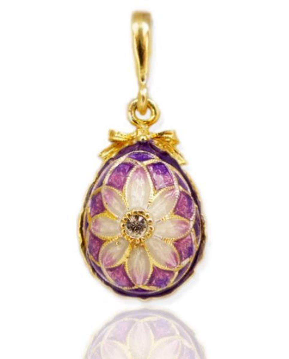 Russian Orthodox Religious Egg Pendant - 1 Inch Silver & Gold Tone Purple Enamel Jewelry for Women - Perfect Christian Gift for Baptism, Easter & Religious Occasions
