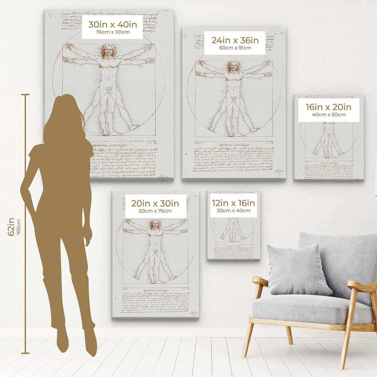 Beige Vitruvian Man Wall Art Canvas Print - High Quality Home Decor for Living Room, Bedroom & Office | Perfect Gift for Art Lovers