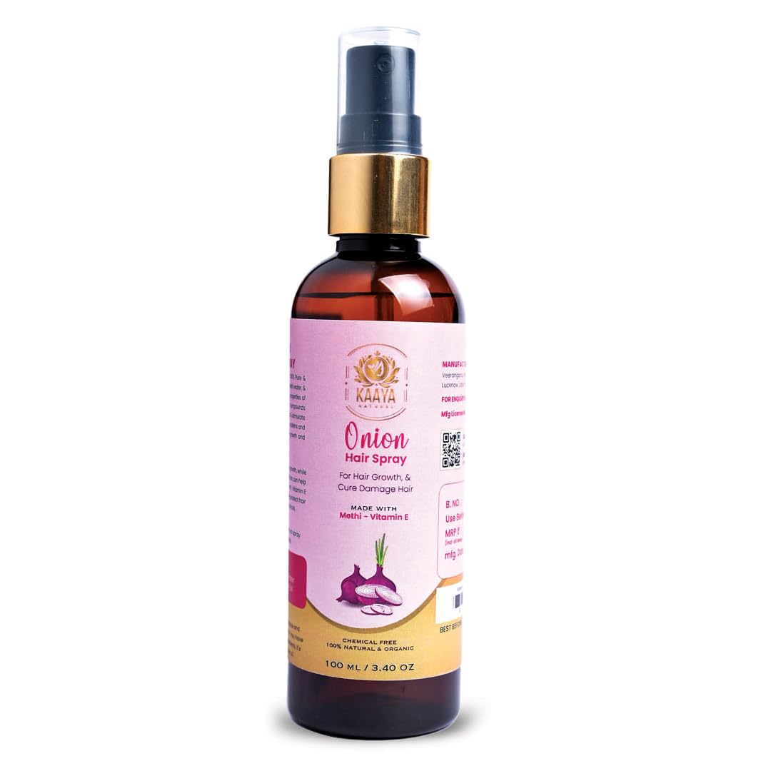 Kaaya Natural Onion Hair Spray for Hair Growth & Repair - 100% Organic & Chemical-Free | Unisex Hair Care Treatment for Thicker, Healthier Hair | 100ml Bottle | Perfect for Daily Use & Scalp Massage