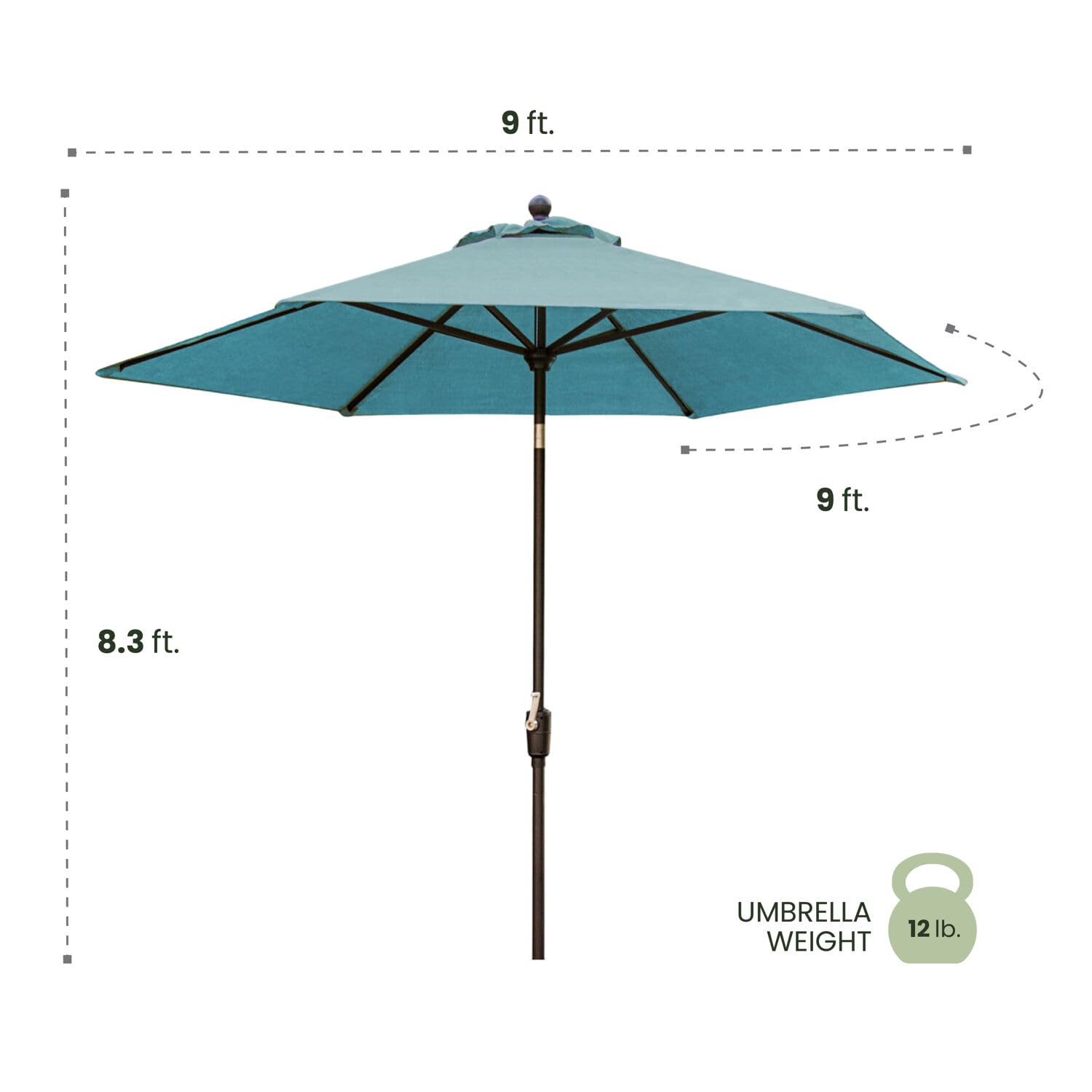 Hanover Traditions 9 Ft. Outdoor Patio Umbrella with Tilt Crank - Rust-Resistant All-Weather Market Umbrella in Blue - Perfect for Poolside, Backyard, and Outdoor Dining Areas
