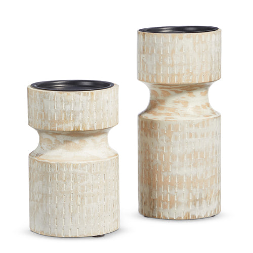 Large Whitewashed Wood Pillar Candle Holder - Rustic Home Decor for Farmhouse, Wedding Centerpiece & Cozy Living Room Ambiance (2 Available)