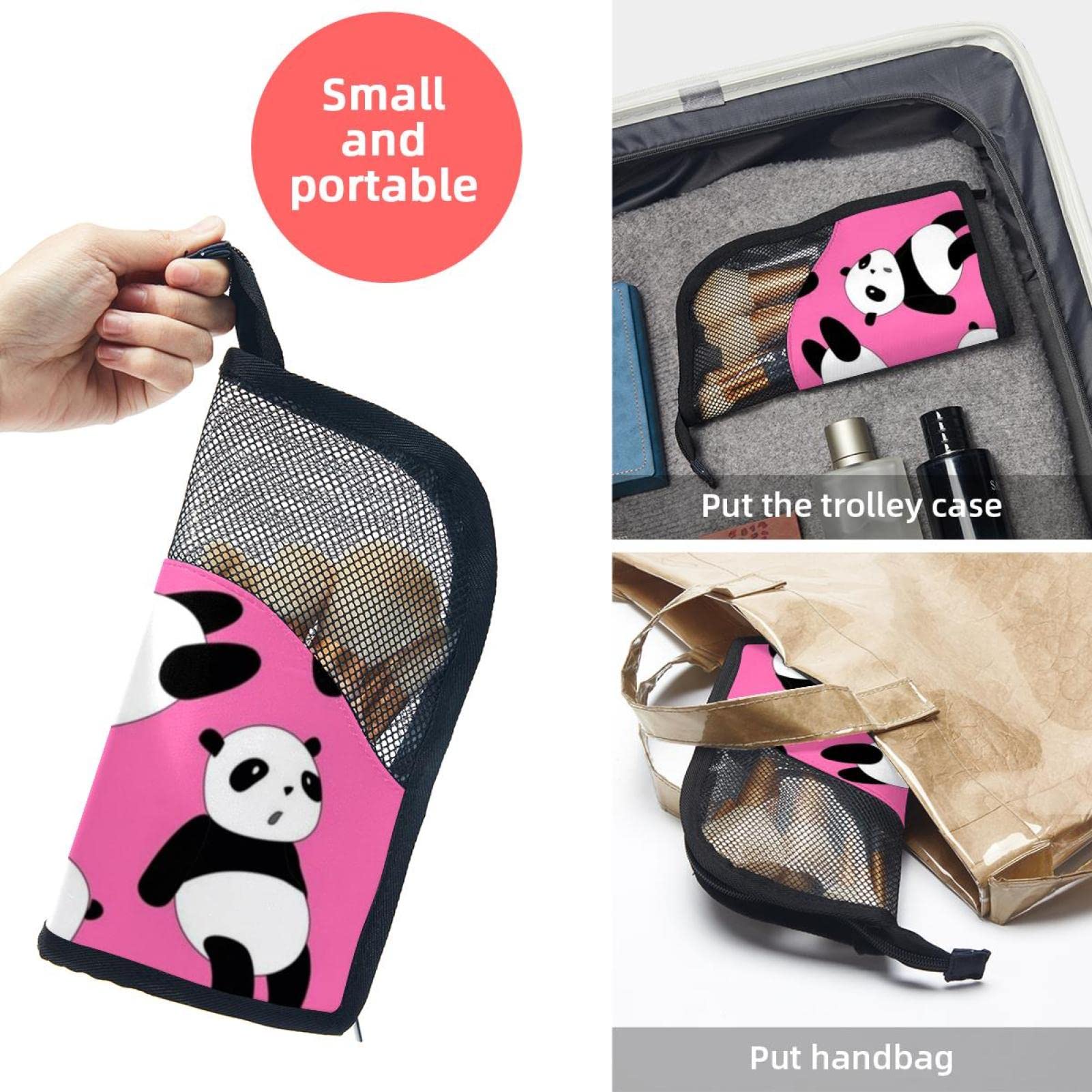 12-Piece Makeup Brush Organizer Bag with Happy Pink Panda Design - Portable Makeup Brush Holder Case for Travel & Home Storage