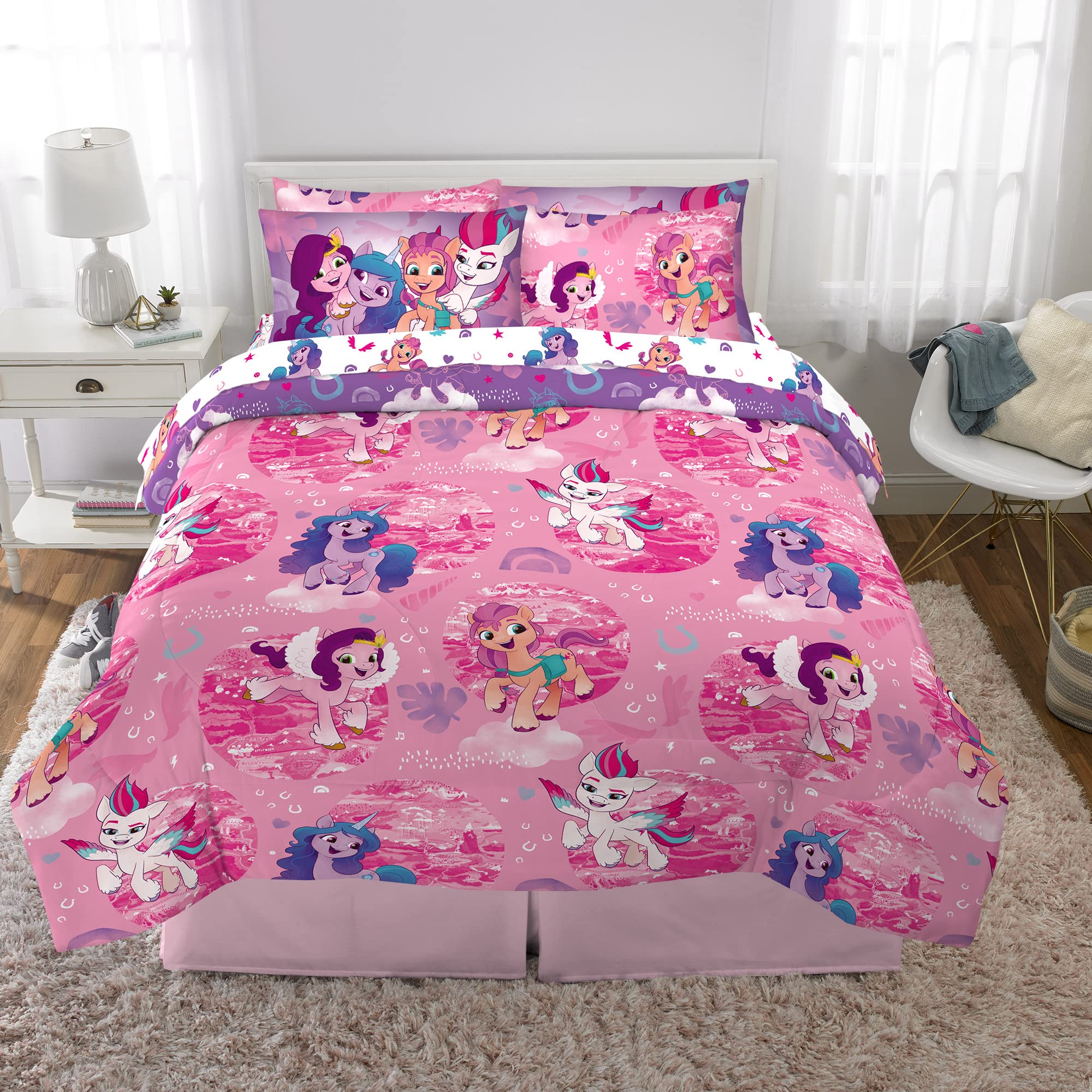 My Little Pony 7-Piece Full Size Kids Bedding Set - Super Soft Comforter, Sheet & Sham | Perfect for Girls' Room Decor & Sleepovers