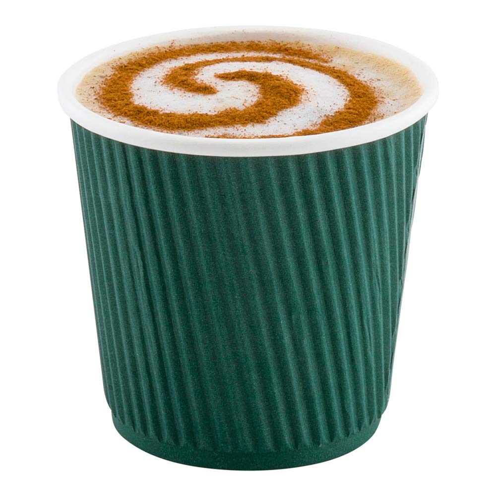 4 Ounce Disposable Paper Coffee Cups - 25 Pack Leakproof Ripple Wall Hot Cups, Eco-Friendly & Recyclable Forest Green Design, Insulated for Heat Retention (Lids Sold Separately) - Perfect for Coffee Shops, Offices, and Home Use