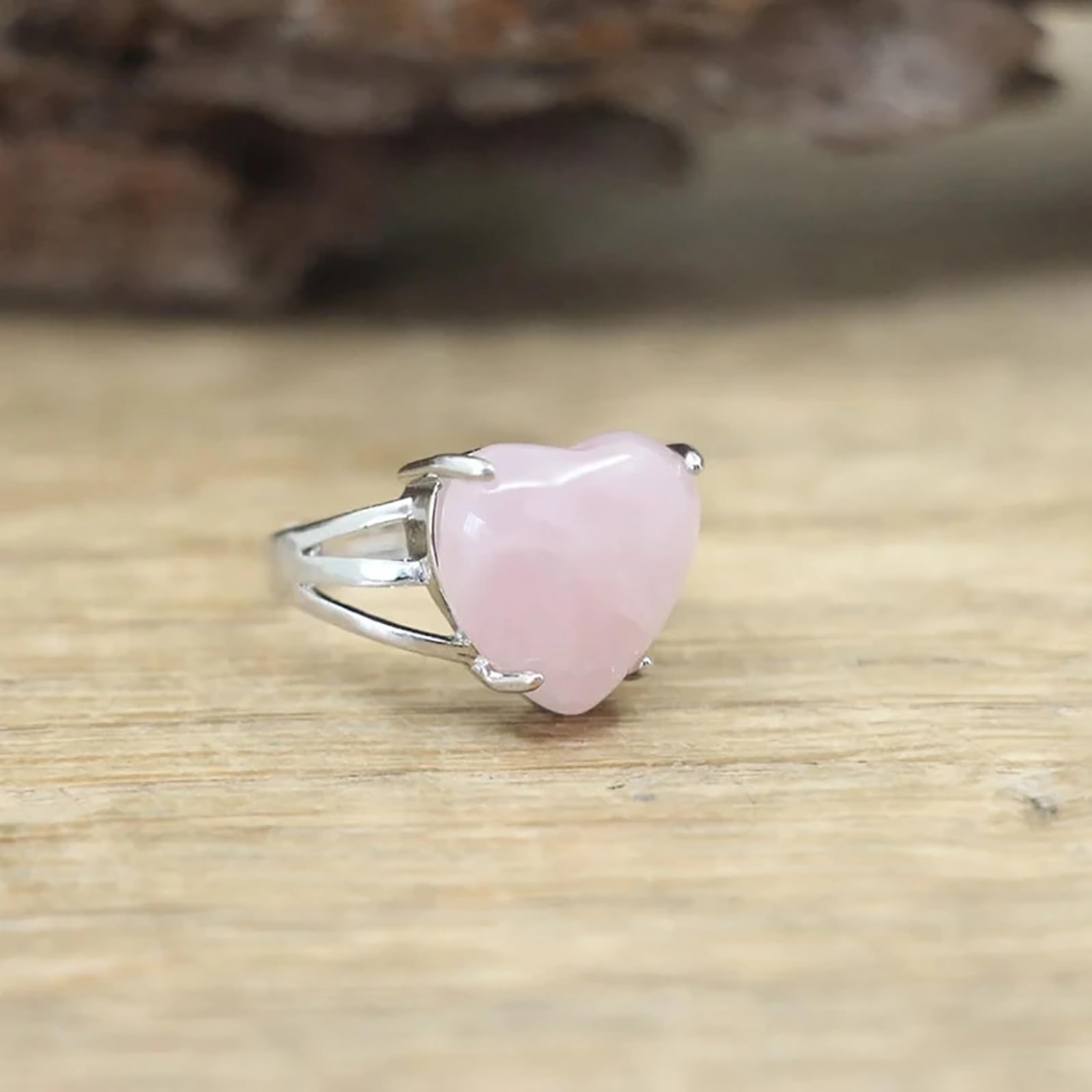 Handmade Rose Quartz Heart Ring for Women - Adjustable Open Band Natural Stone Jewelry, Healing Crystal Ring for Love & Positive Energy | Perfect for Gifts, Meditation & Everyday Wear