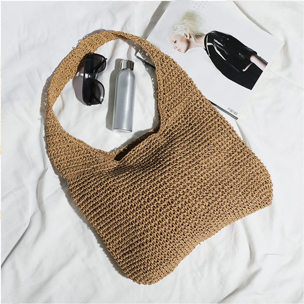 Hand-Woven Soft Large Straw Shoulder Bag - Boho Straw Handle Tote for Women - Retro Summer Beach Bag - Rattan Handbag for Vacation, Picnic, and Outdoor Activities