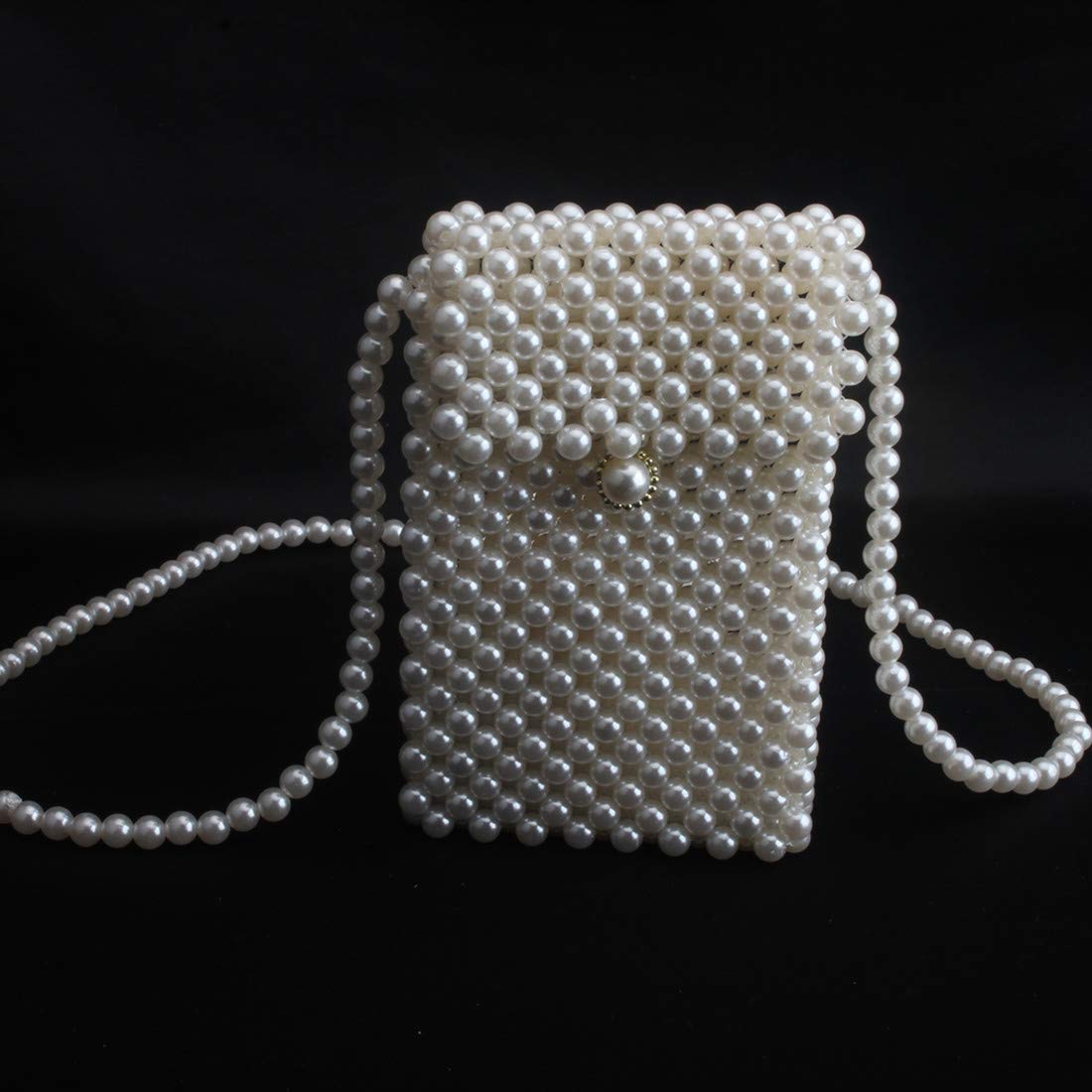 LETODE Women's Vintage Pearl Shoulder Bag - Handmade Woven Pearl Crossbody Purse with Phone Pocket, Clear Transparent Clutch for Party, Wedding & Evening Events
