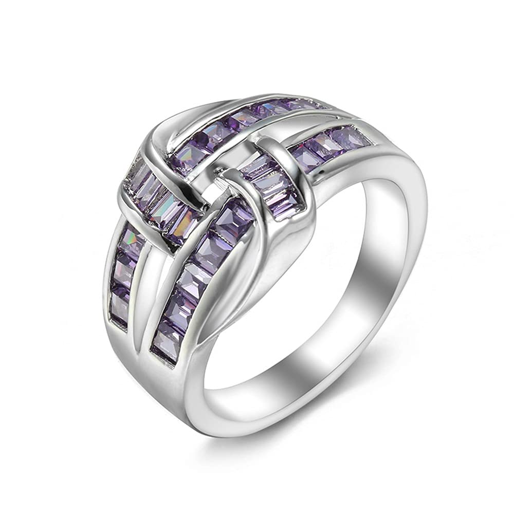 925 Sterling Silver Amethyst Criss Cross Multi Row Ring with CZ Diamonds - Elegant Eternity Wedding Band, Promise & Engagement Ring for Women - Perfect for Parties, Anniversaries & Special Occasions