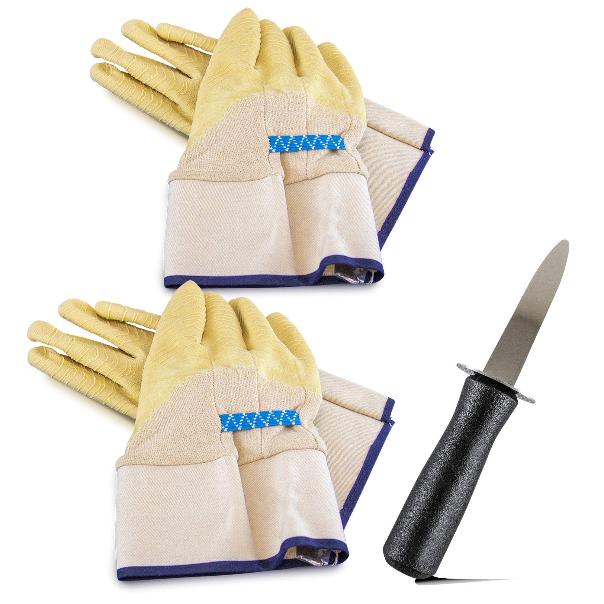 3 Inch Stainless Steel Oyster Shucking Knife Set with Cut-Resistant Gloves (1 Knife + 2 Gloves) - Professional Clam Shell Opener & Pearl Seafood Tool - Puncture & Abrasion Resistant Kitchen Utensil for Shucking Oysters, Clams, and Shellfish at Home or Restaurant