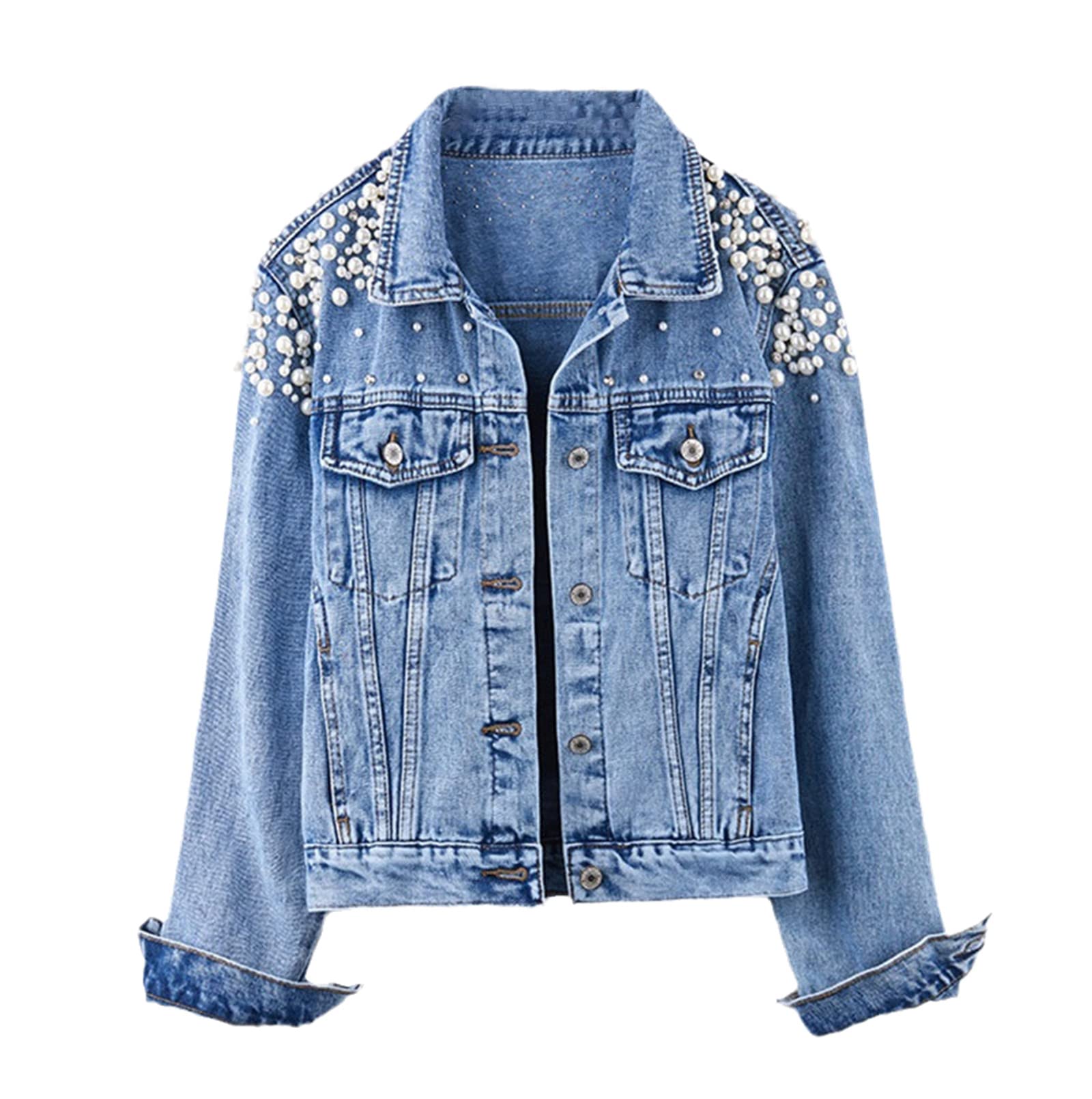 Women's Fashion Beaded Short Denim Jacket - Stylish Spring & Autumn Outerwear for Students | Sweet Loose Casual Top, Short Jean Coat for Everyday Wear, Dating & Campus Outfits
