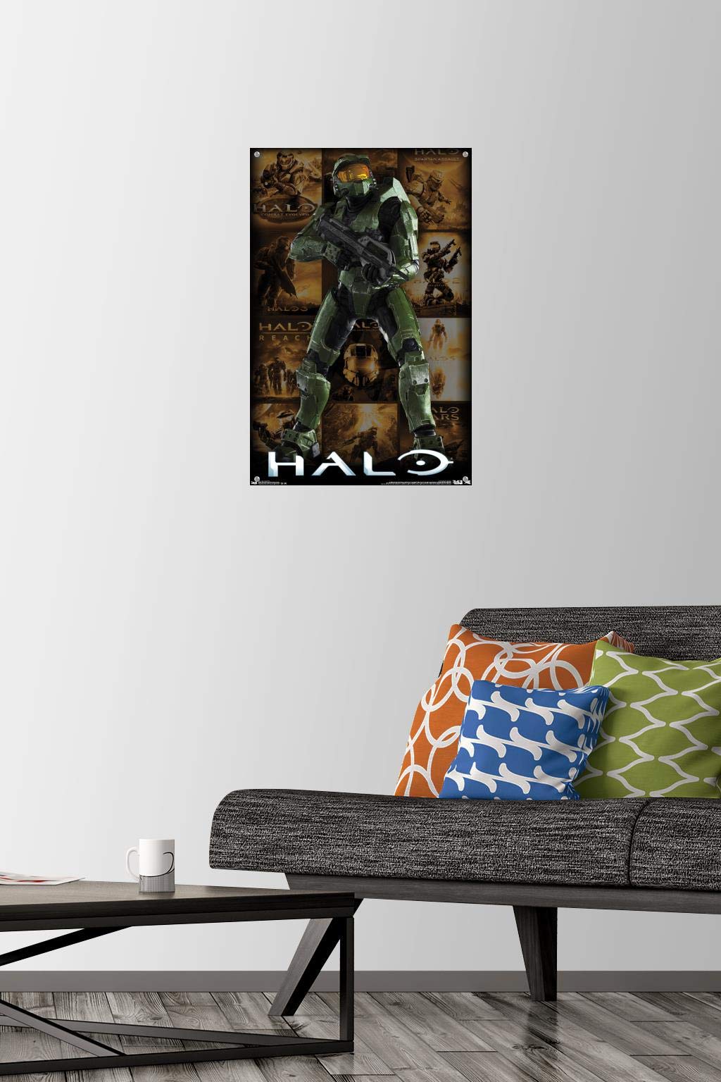 Halo Video Game Key Art Grid Wall Poster with Push Pins - Decorative Gamer Room Decor for Bedroom, Office & Man Cave