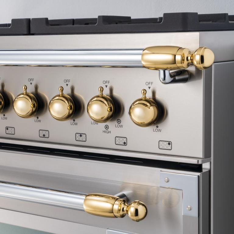 Bertazzoni DSHERTKHGO Gold Decor Knob Set for Range and Hood - Premium Kitchen Hardware for Stoves & Ventilation - Perfect for Modern & Classic Kitchen Upgrades