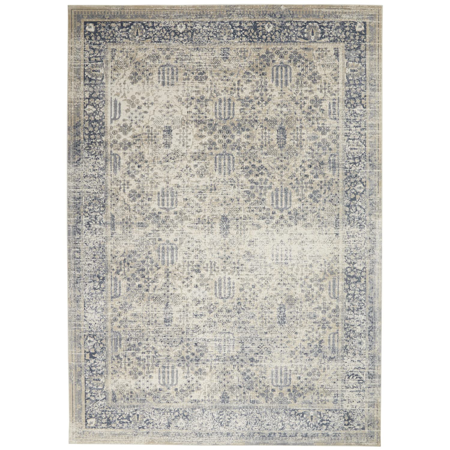 Kathy Ireland Home Malta Vintage Ivory/Blue 9' x 12' Area Rug - Easy to Clean, Non-Shedding, Stain Resistant - Perfect for Bedroom, Living Room, Dining Room & Kitchen Decor - Soft & Durable for High Traffic Areas