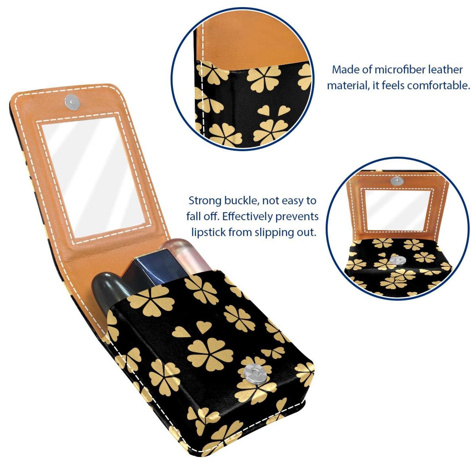 Personalized Lipstick Case - Portable Makeup Bag & Cosmetic Pouch Organizer with Yellow Seamless Four-Leaf Clover Design | Perfect for Travel, Gift & Daily Makeup Storage