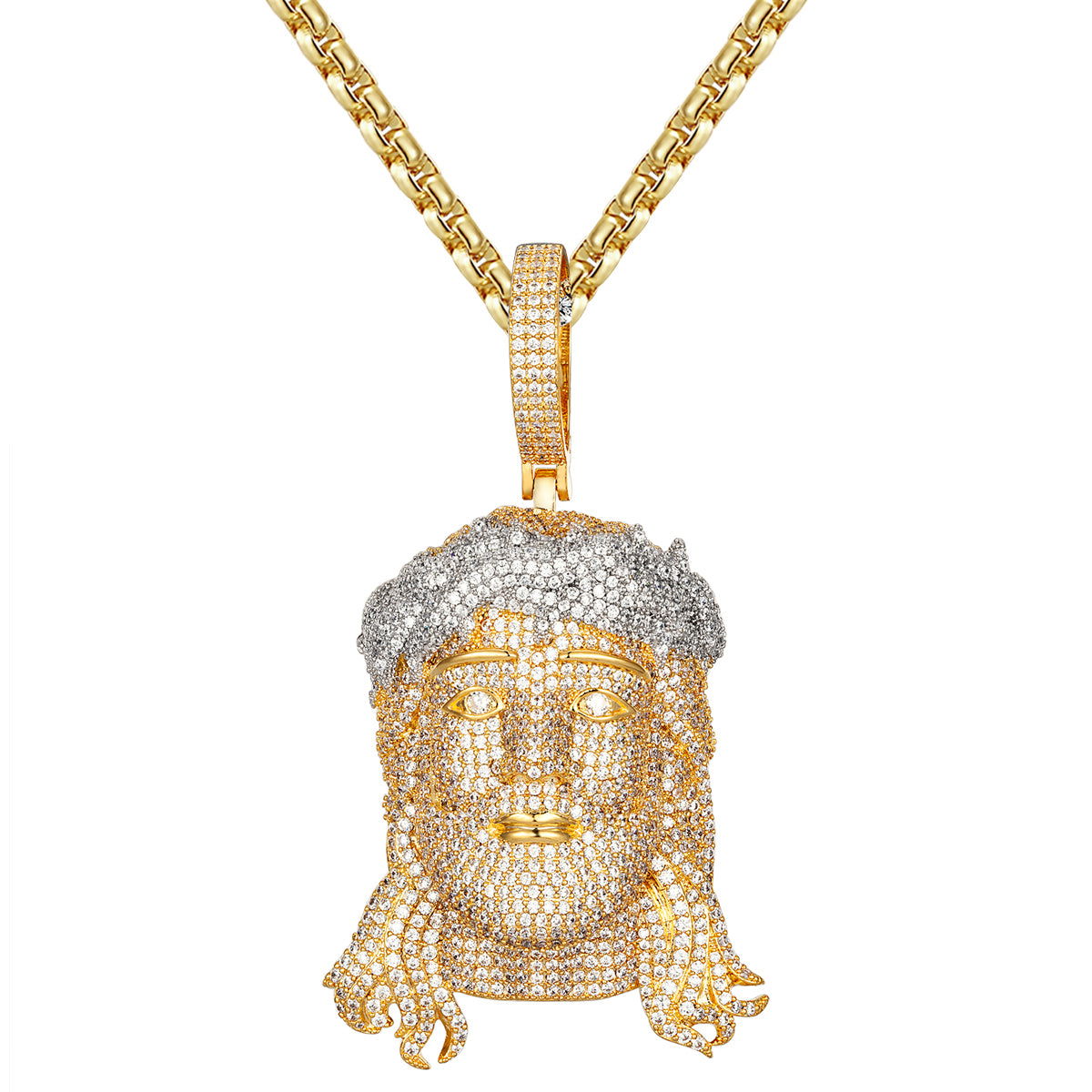 Stunning Two-Tone Jesus Face Pendant with Full Iced Pave Setting - Perfect for Religious Jewelry Gifts & Everyday Faith Inspiration