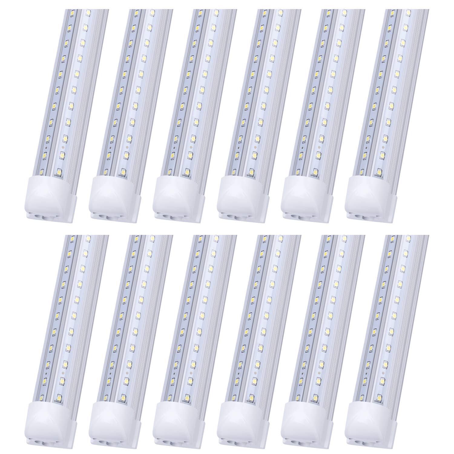 8FT LED Shop Light, 72W 8640LM 6000K Cool White V-Shape Clear Cover, High Output Linkable T8 LED Tube Lights for Garage - Plug and Play (Pack of 12) - Perfect for Workshops, Warehouses & Commercial Spaces