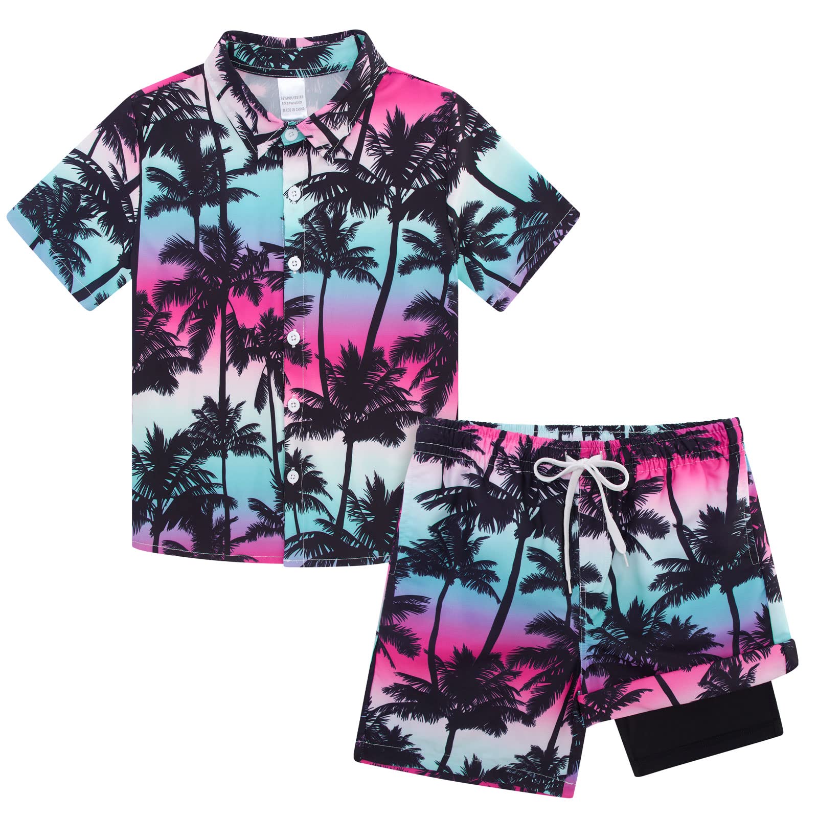 UNICOMIDEA Boys Hawaiian Shirt & Swim Trunks Set - Tropical Print 2-Piece Outfit for Kids 5-12 Years | Beach Vacation, Summer Party, Poolside Fun