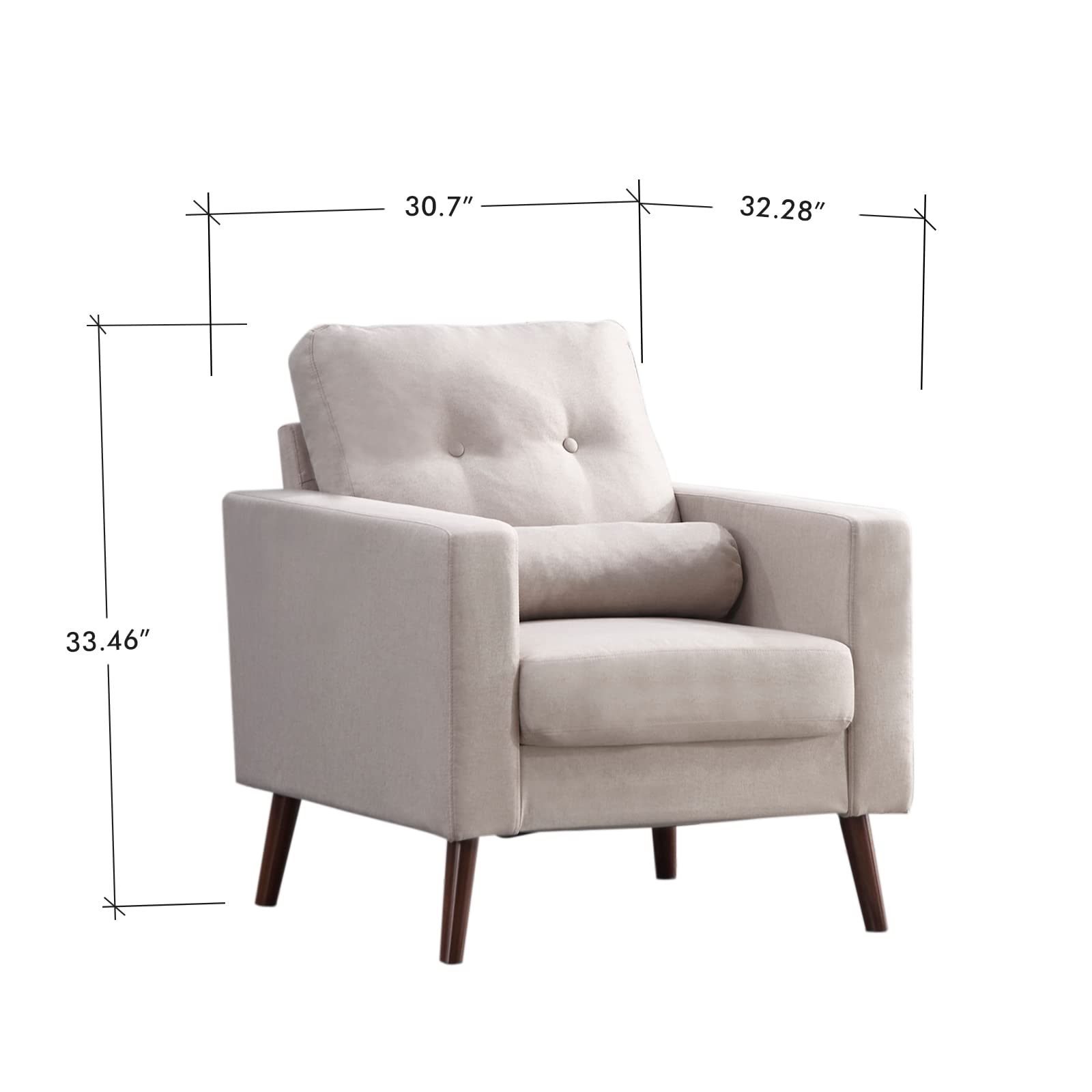 Mid Century Modern Loveseat Sofa - Button Tufted Upholstered Love Seat Couch for Living Room, Bedroom & Office - Beige Fabric Small Sofa Chair - Perfect for Apartments, Dorms and Cozy Spaces