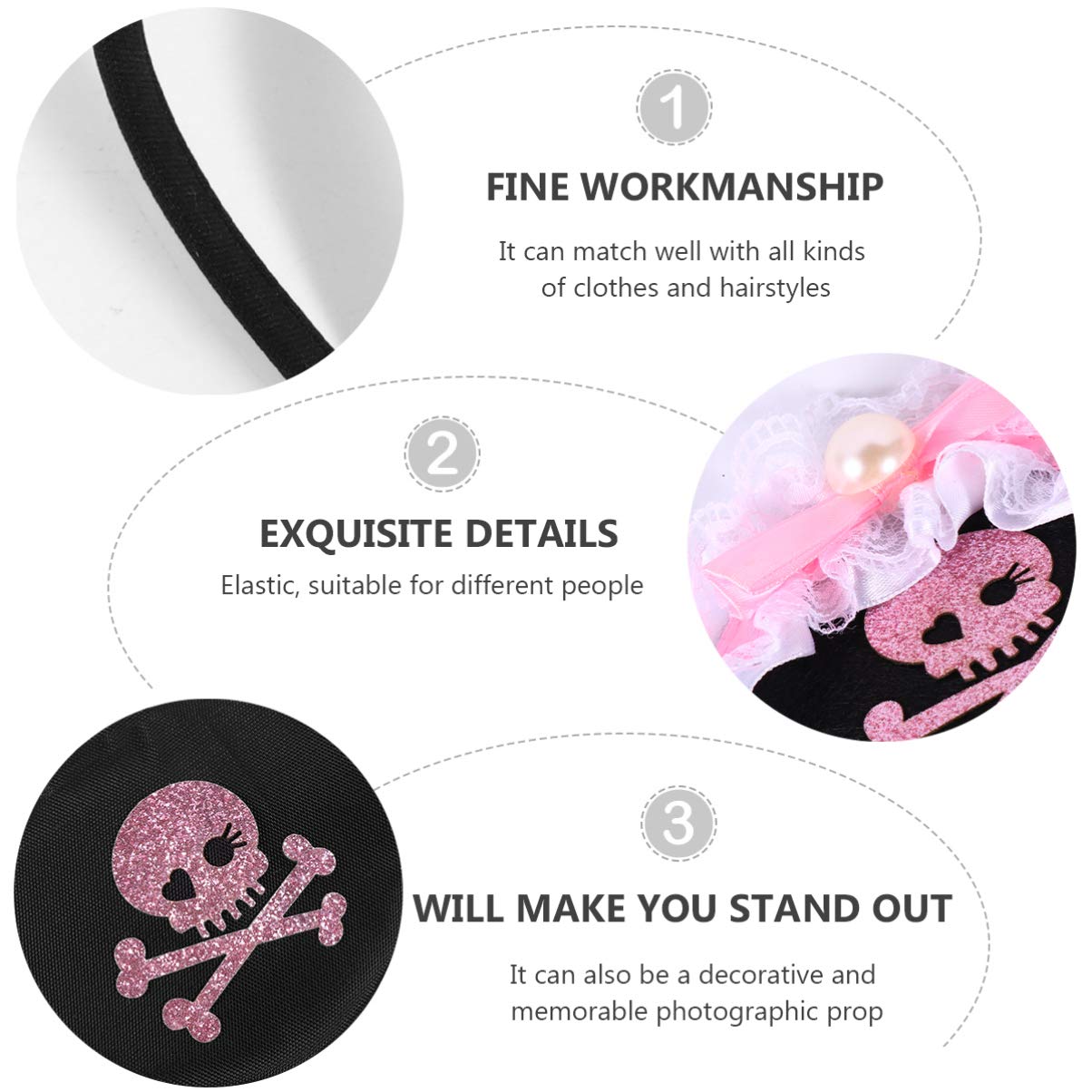 Luxshiny 2Pcs Halloween Pirate Headband Set with Skull Eye Patch - Women's Cosplay Costume Accessories for Party, Photo Props, Pirate Theme Events and Dress Up
