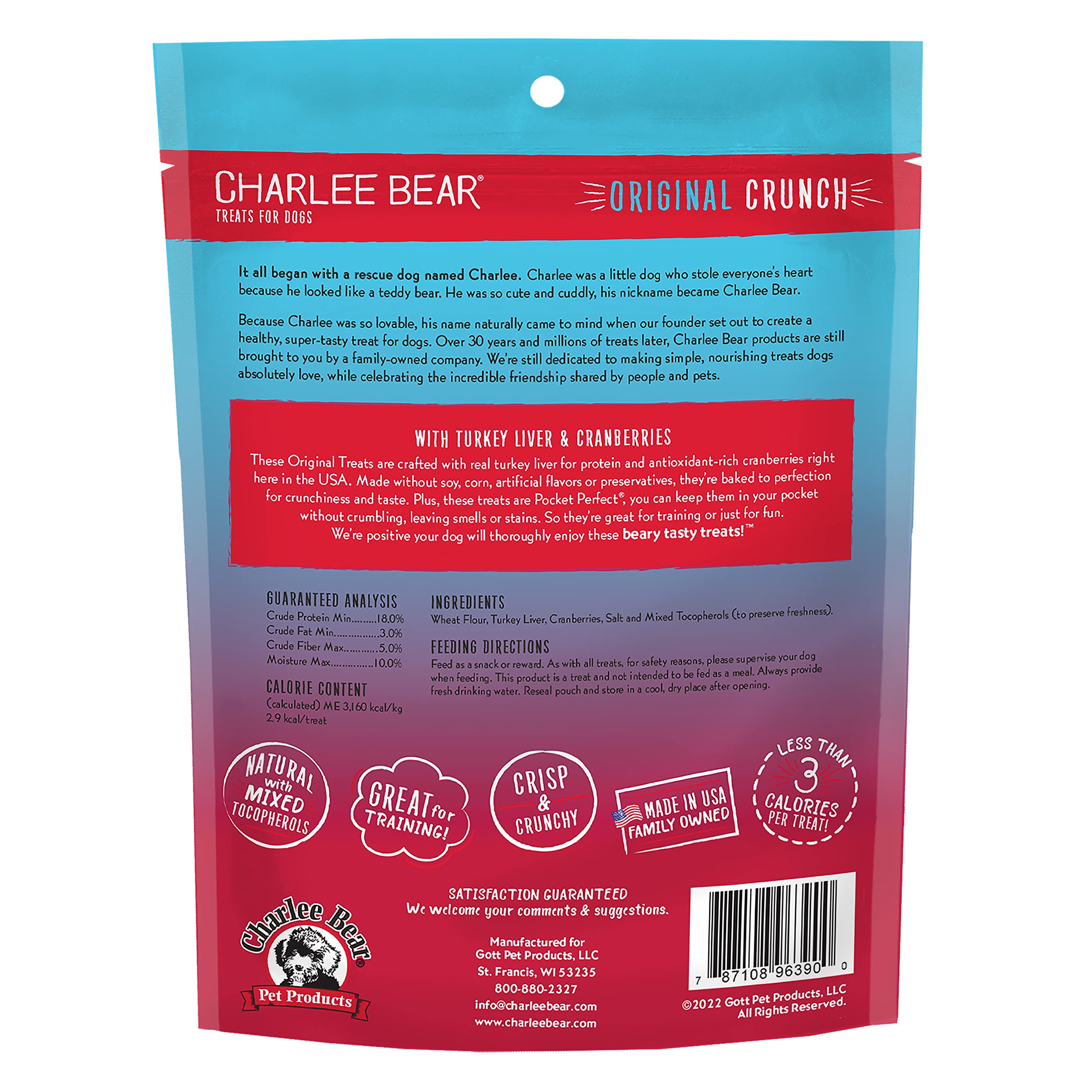 Charlee Bear Original Dog Treats - Turkey Liver & Cranberries, 16 oz - Grain Free, All Natural Training Snacks for Small & Large Dogs - Perfect for Reward, Training & Outdoor Adventures