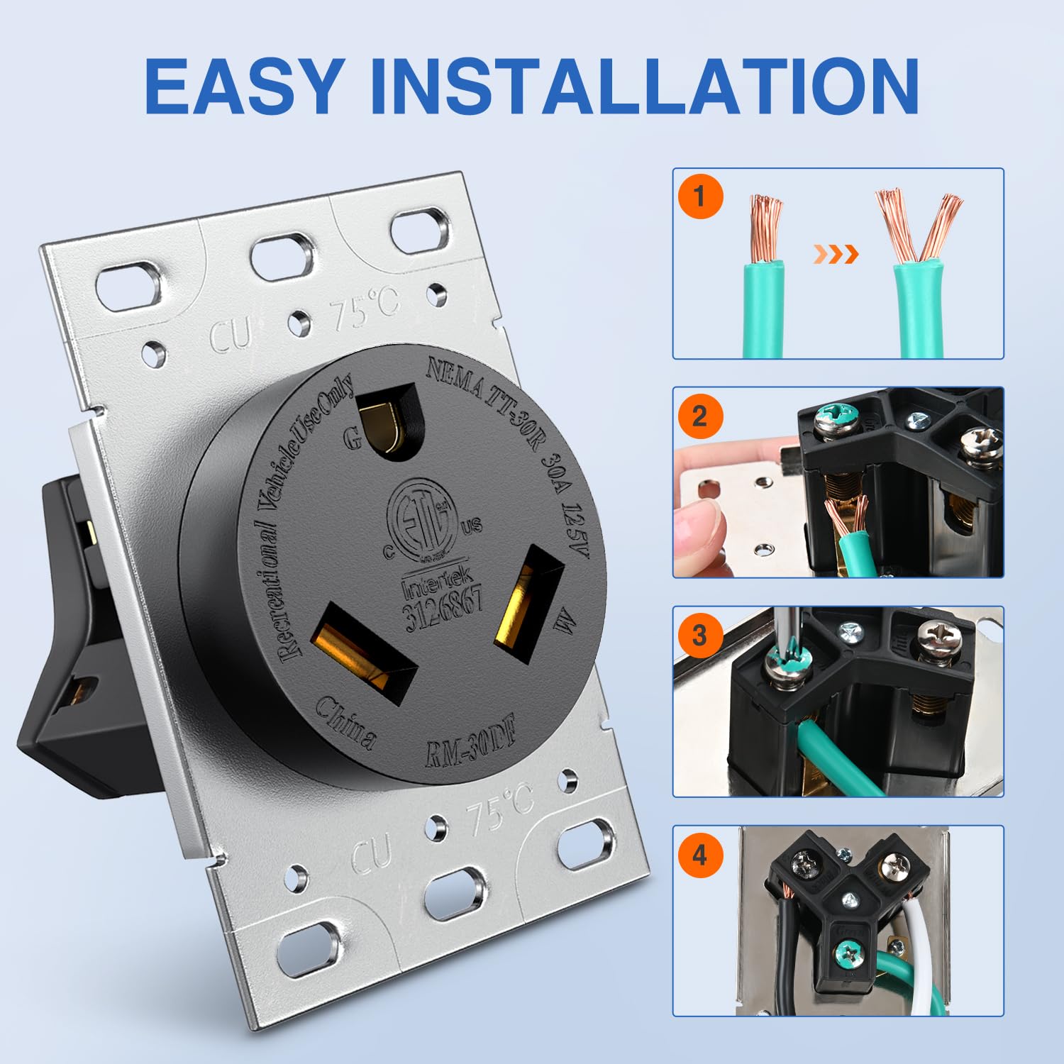 30Amp RV Power Outlet Panel - Heavy Duty 120V Electrical Receptacle Box for Camper, Trailer & Motorhome - Perfect for Outdoor Camping & RV Power Hookups