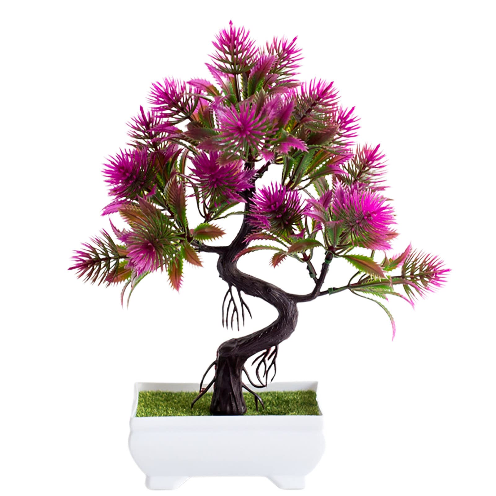 Vivid Artificial Bonsai Plant - Easy Care Fake Pine Tree with Colorfast Plastic Leaves, Lightweight Home & Office Decoration (Purplish Red) - Perfect for Zen Decor, Desk Plants, and Unique Gift Ideas