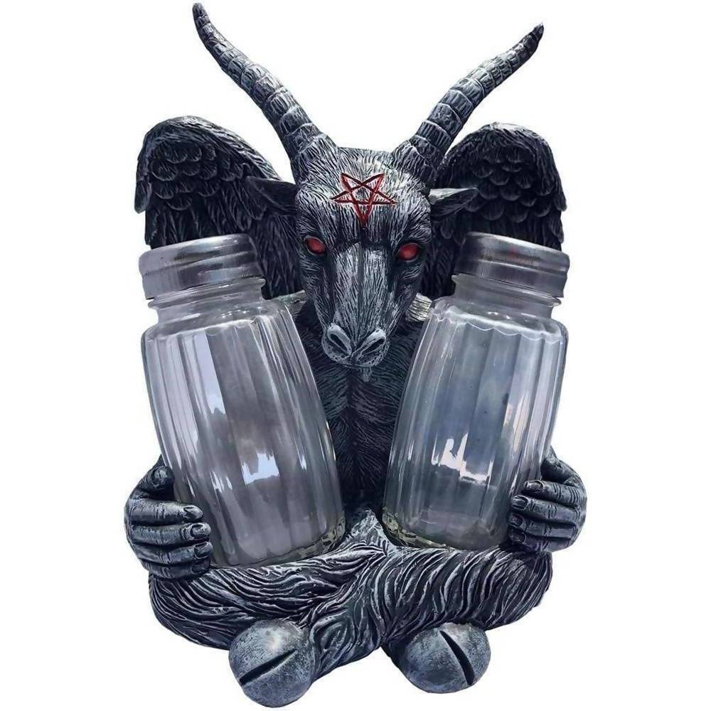 Kreepsville 666 Goat Head Baphomet Salt and Pepper Shakers Set - Gothic Occult Decor for Halloween, Kitchen, and Dining Table Accessories