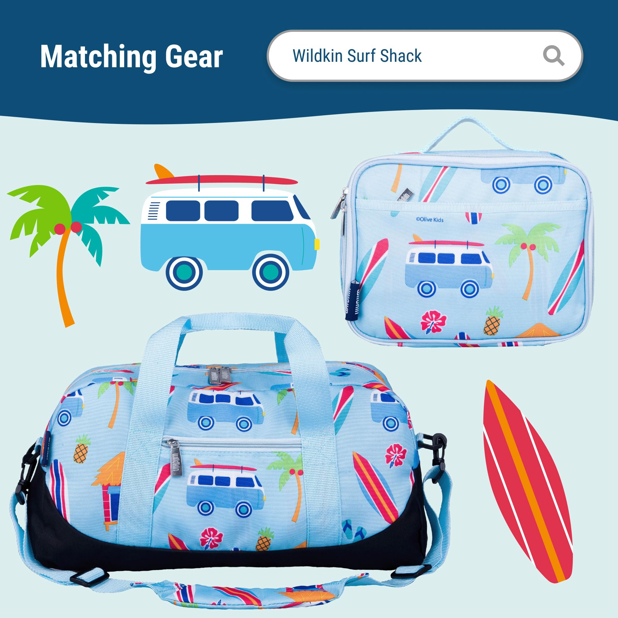 Wildkin 15-inch Kids Backpack - Durable, Padded & Adjustable School Backpack for Boys & Girls - Perfect for School, Travel & Day Trips - Surf Shack Design