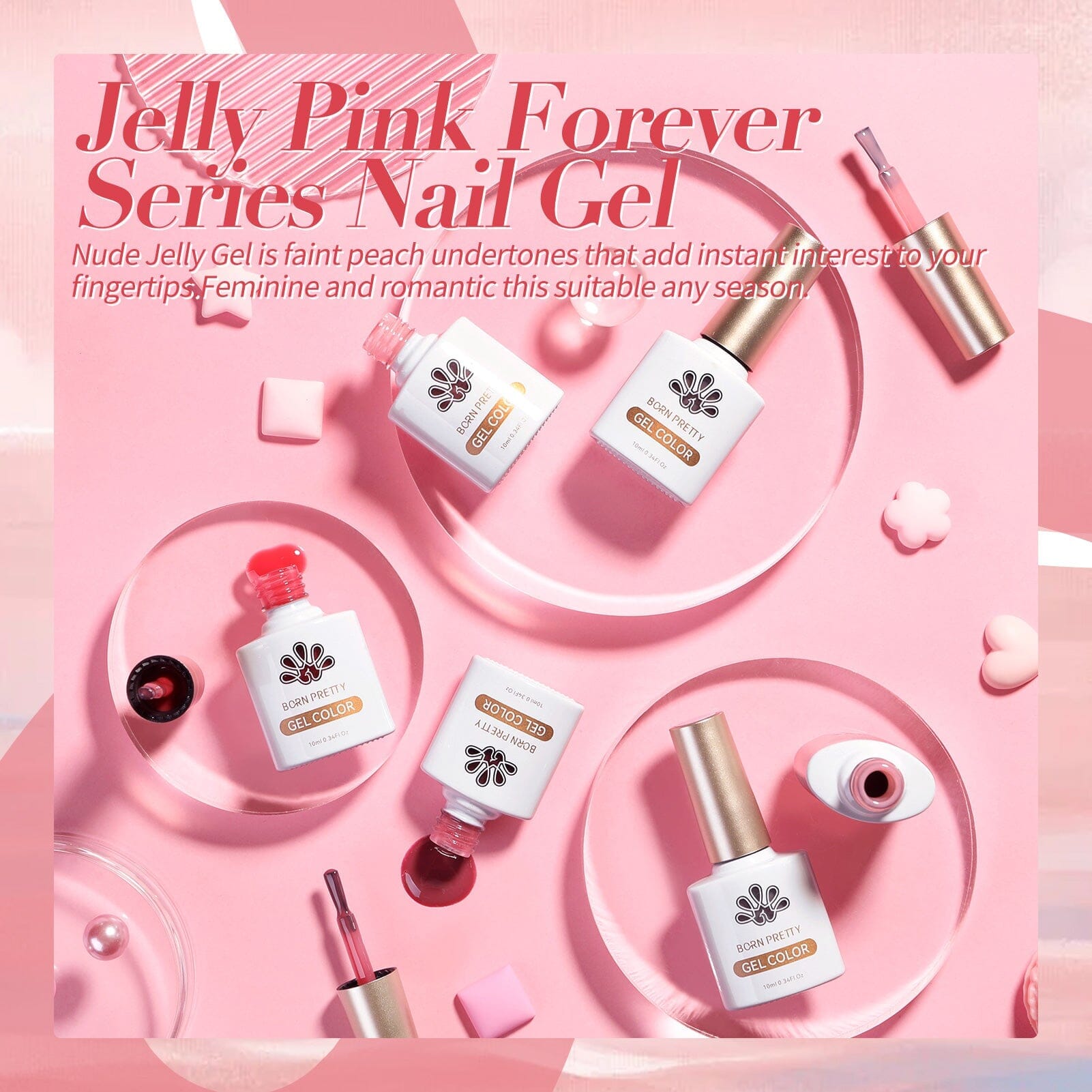 6 Colors Jelly Gel Nail Polish Set - Long Lasting Jelly Pink Nail Art Kit (7ml Each) for DIY Manicure, Nail Salon & Home Use